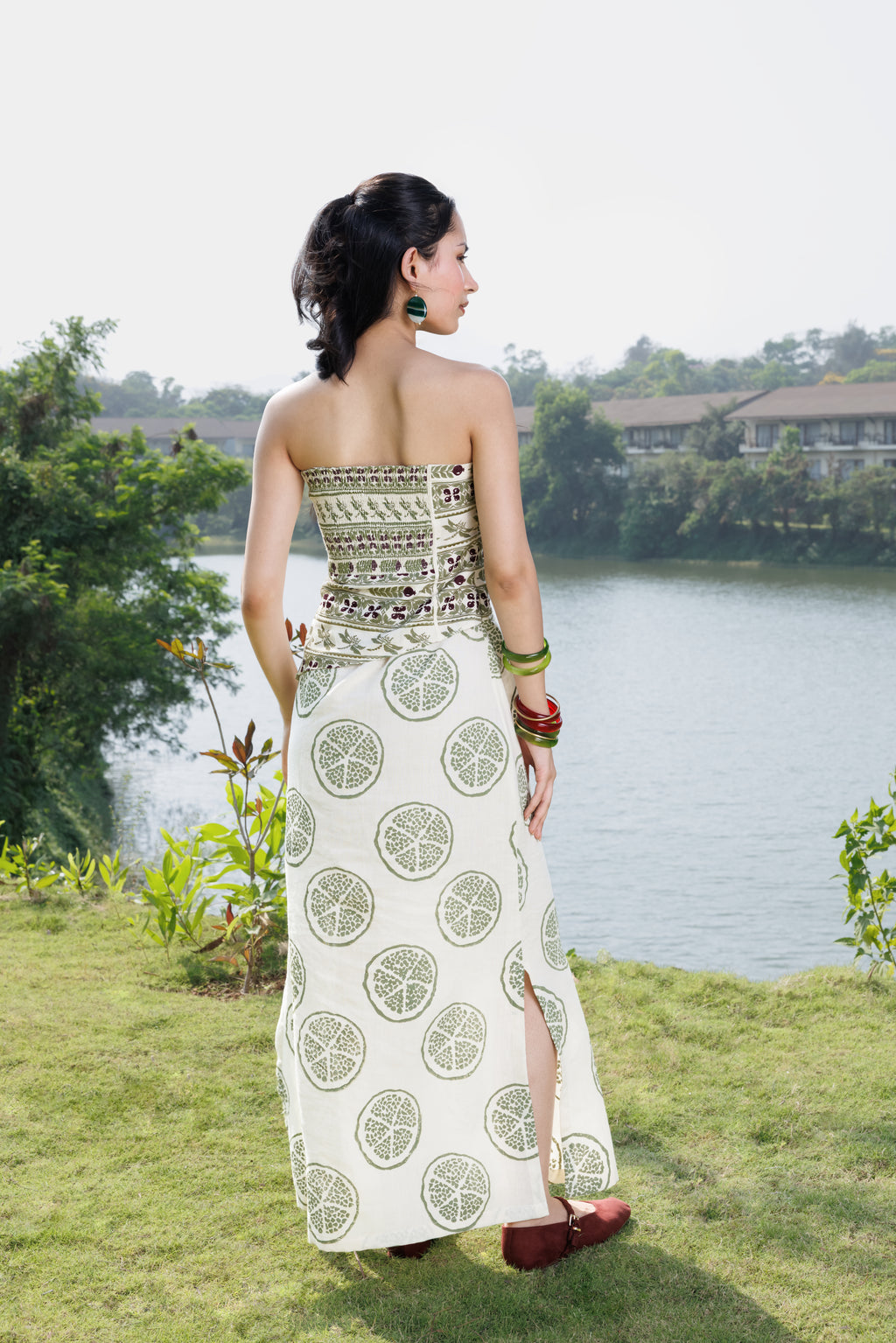 Embroidered Tube Maxi Dress with Ruched Back by Kamakhyaa India with Cosmos by Akashi Clothing, Internal Tags Missing at Kamakhyaa India for sustainable fashion