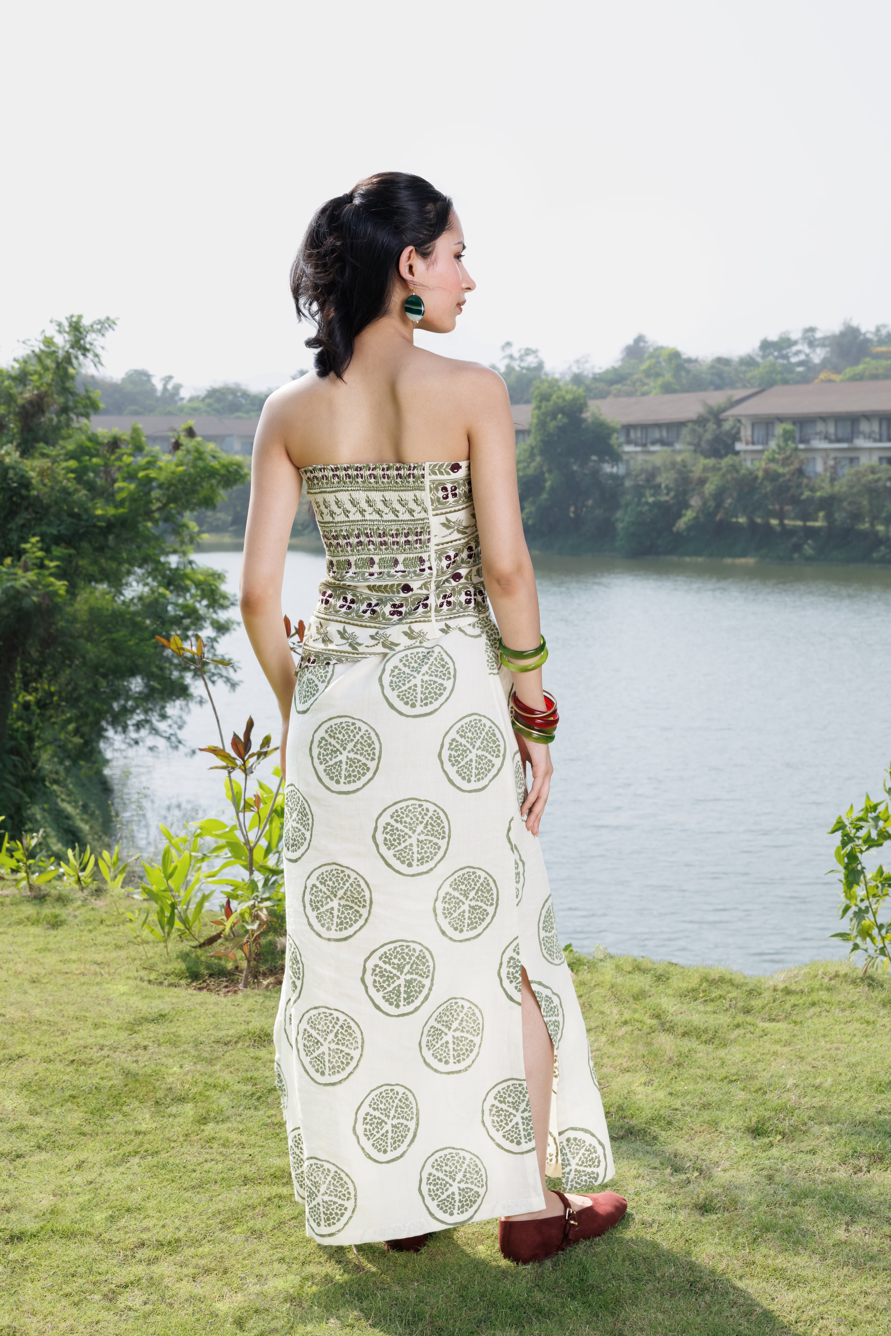 Embroidered Tube Maxi Dress with Ruched Back by Kamakhyaa India with Cosmos by Akashi Clothing, Internal Tags Missing at Kamakhyaa India for sustainable fashion