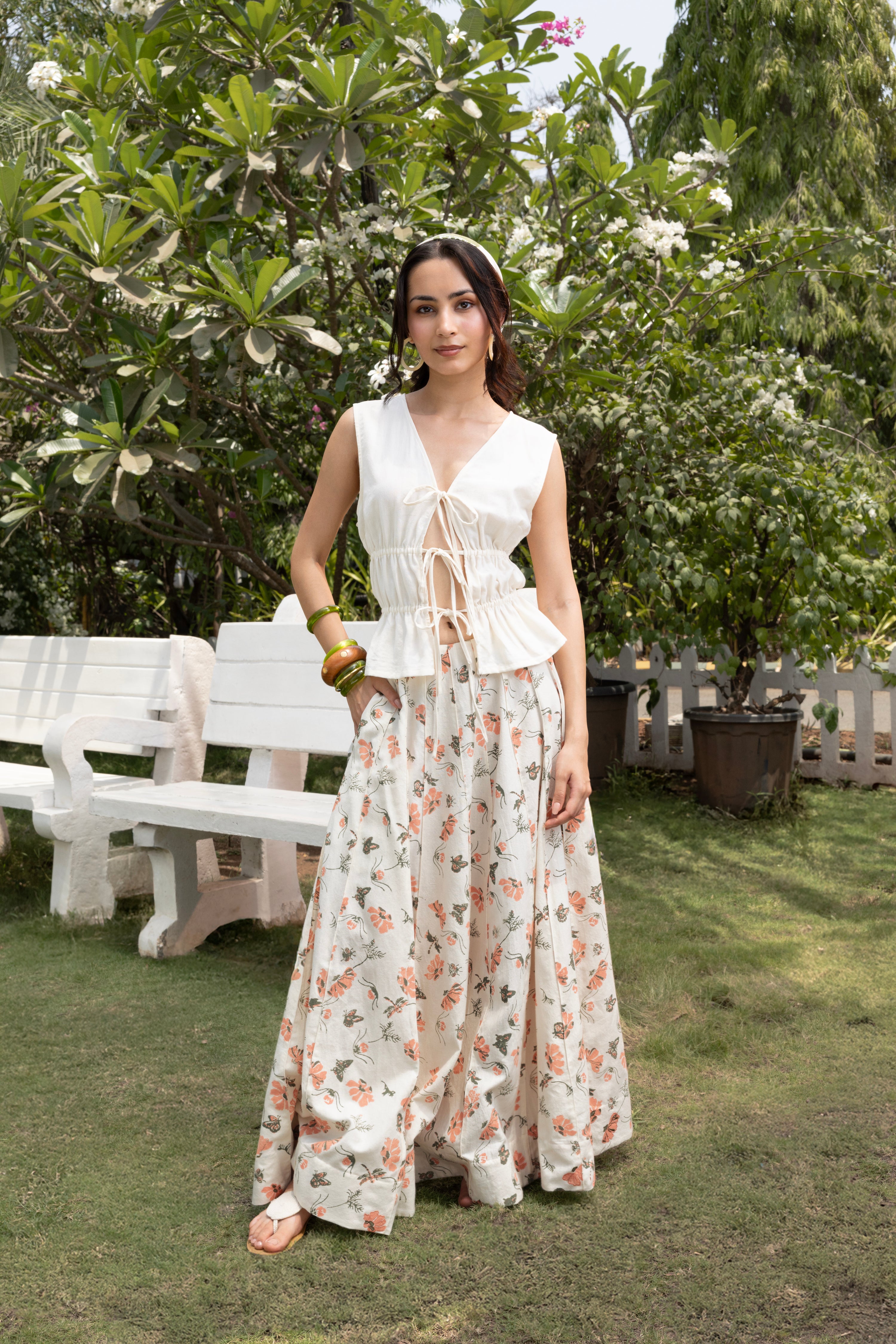 Organic cotton Front Tie-Up Top by Kamakhyaa India with Cosmos by Akashi Clothing, Internal Tags Missing at Kamakhyaa India for sustainable fashion