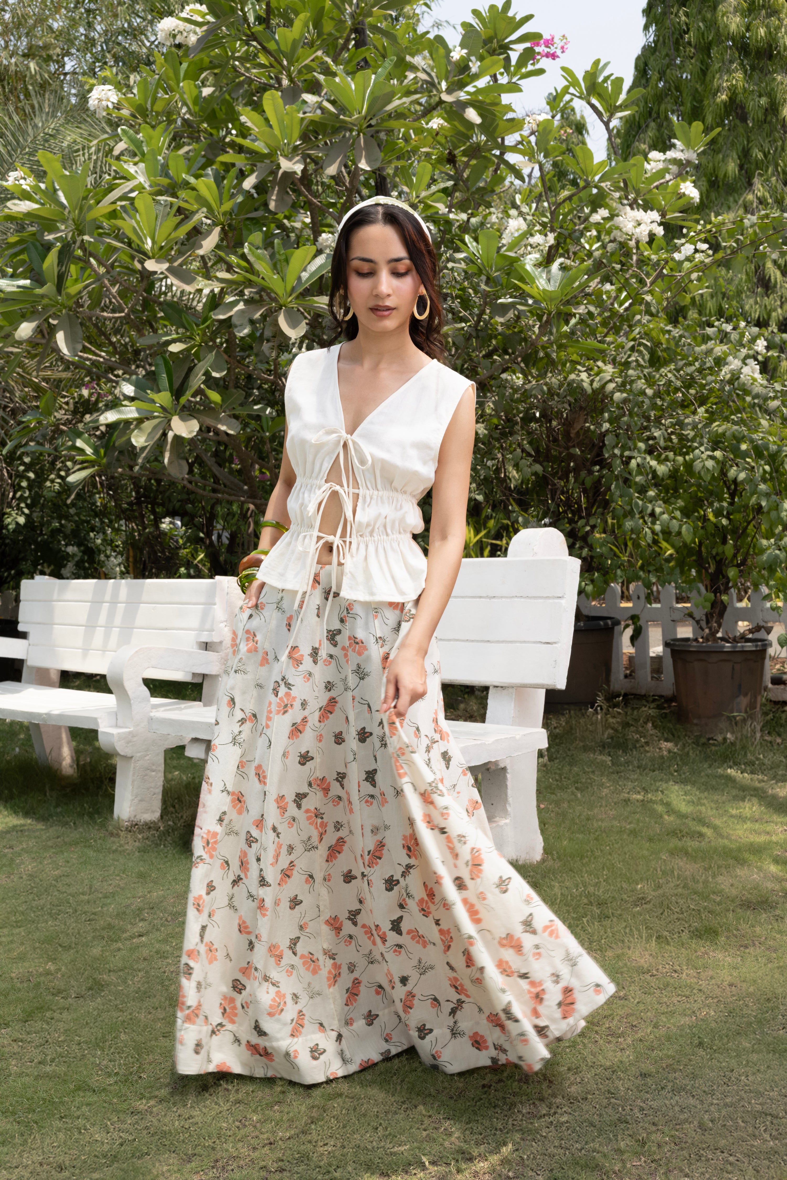 Floral A-Line Paneled Maxi Skirt by Akashi Clothing with Cosmos by Akashi Clothing, Internal Tags Missing at Kamakhyaa India for sustainable fashion