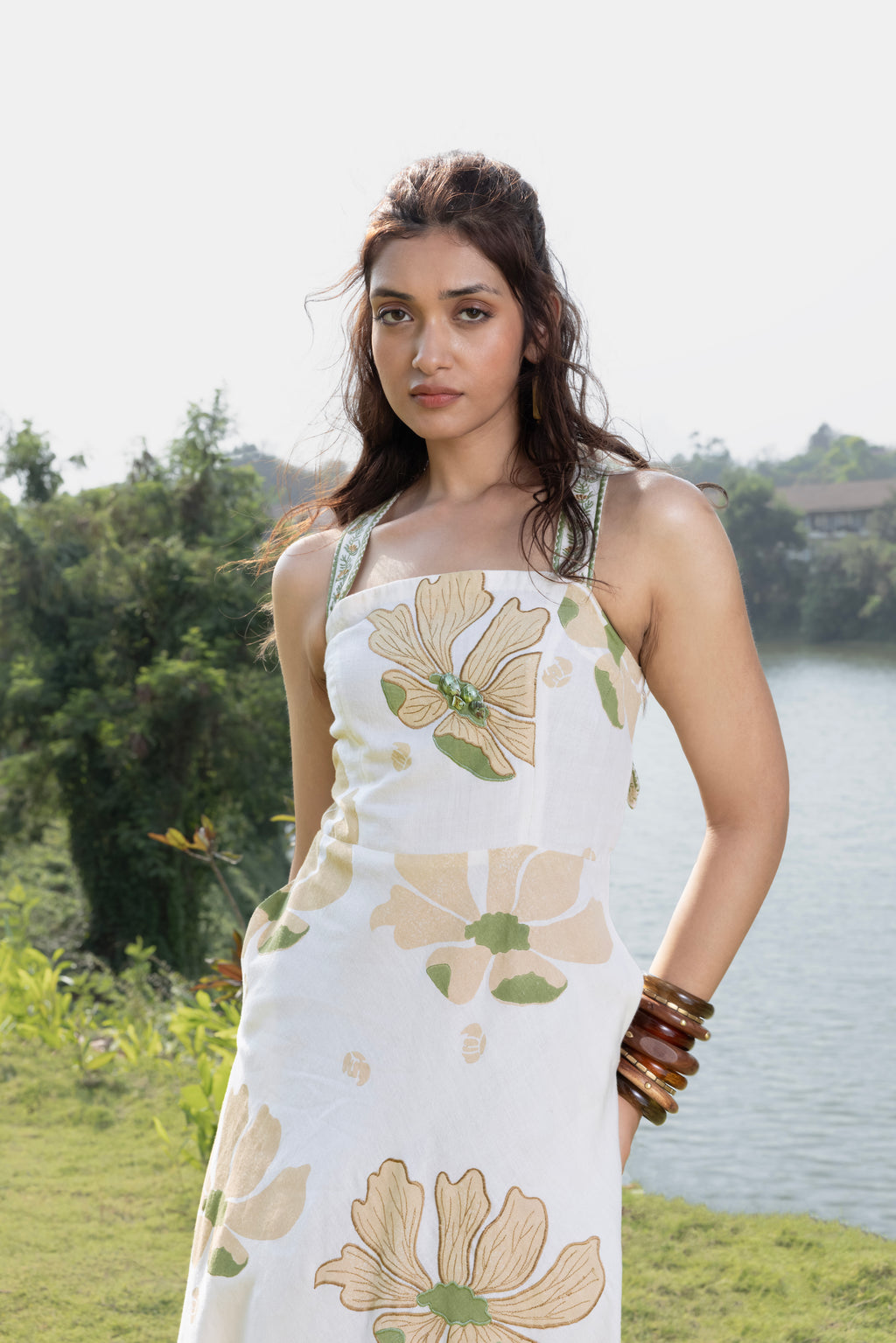 Criss-Cross Back Strappy Floral Print Midi Dress by Kamakhyaa India with Cosmos by Akashi Clothing, Internal Tags Missing at Kamakhyaa India for sustainable fashion