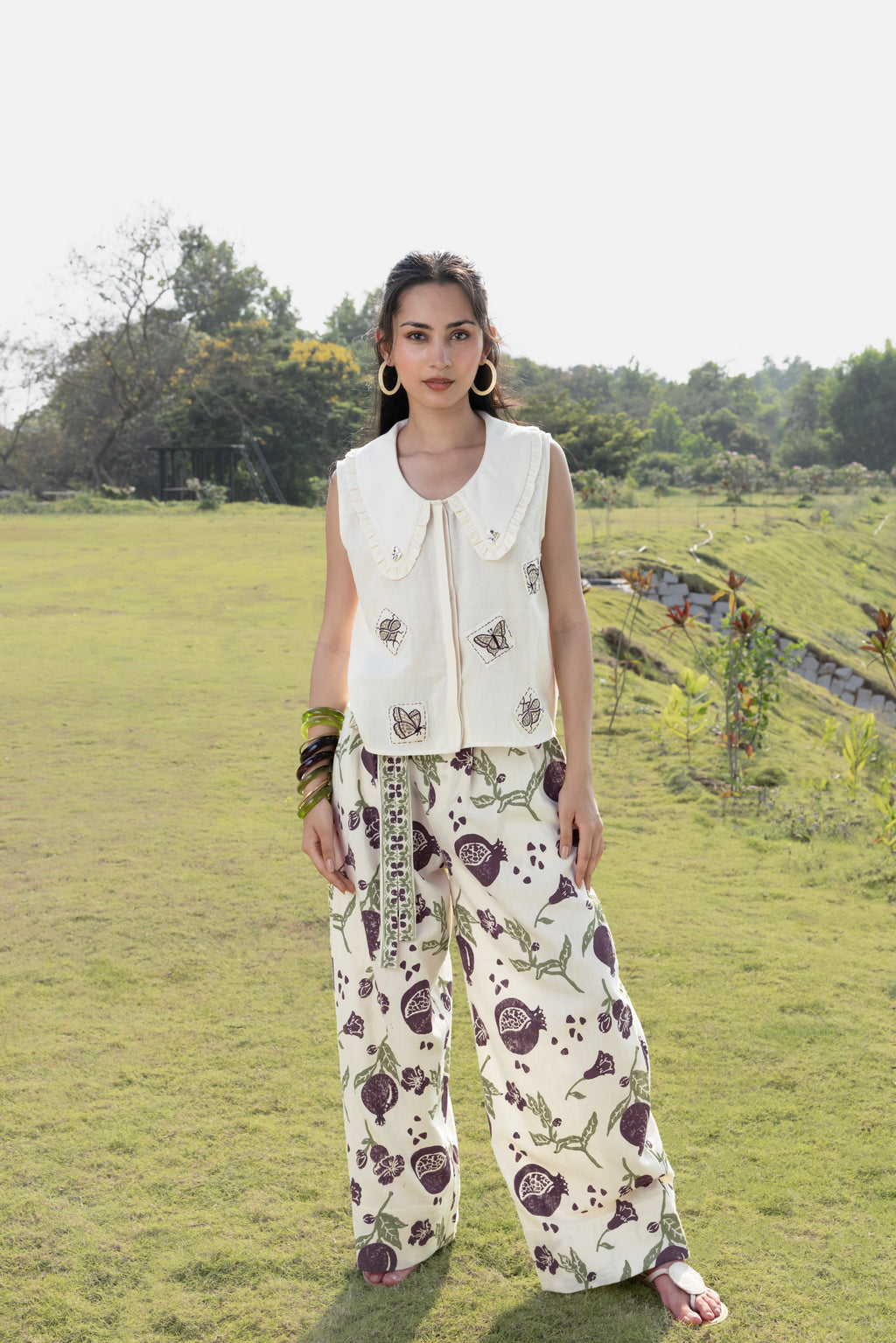 Patchwork Embroidered Top with Peter Pan Collar by Akashi Clothing with Cosmos by Akashi Clothing, Internal Tags Missing at Kamakhyaa India for sustainable fashion