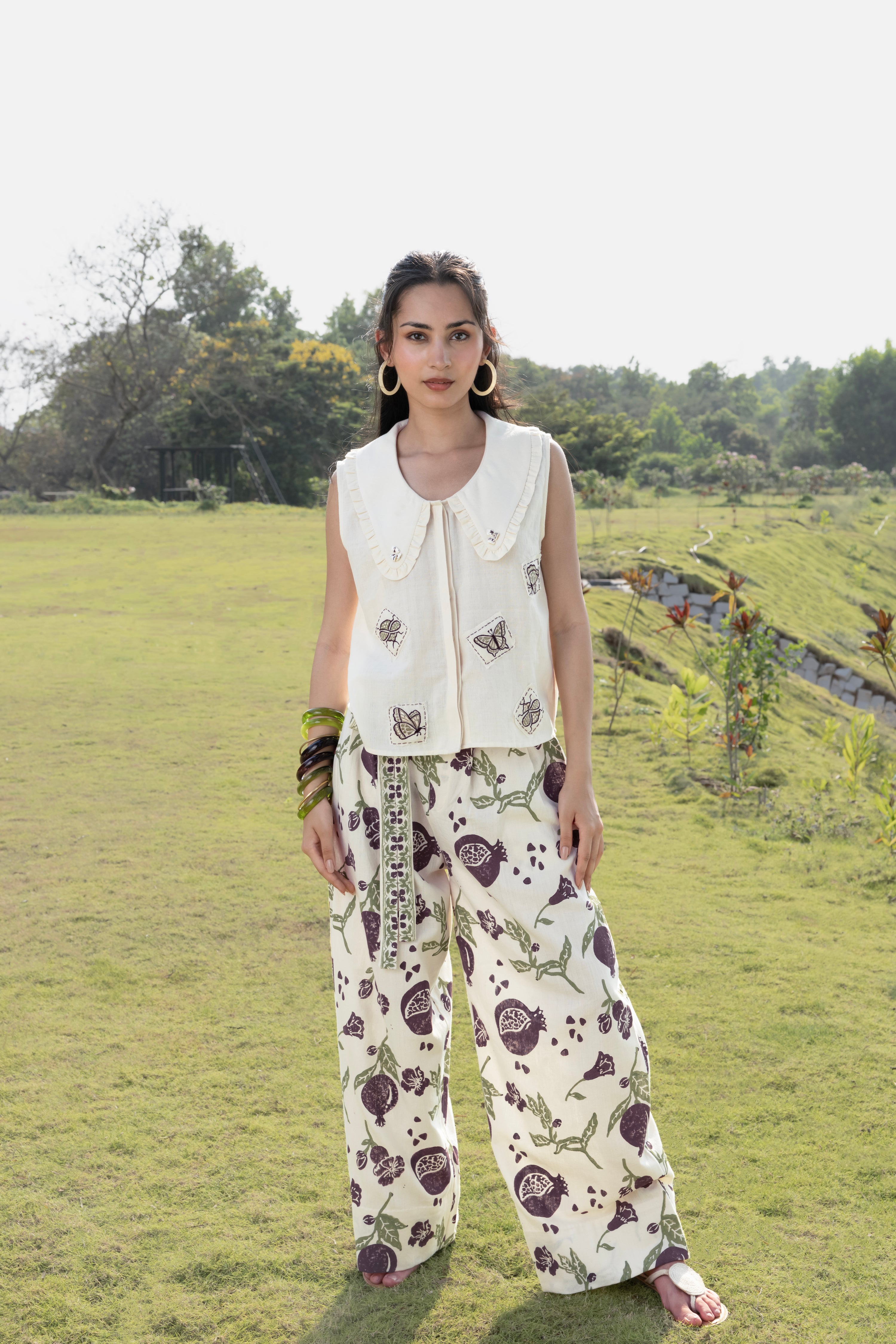 Patchwork Embroidered Top with Peter Pan Collar by Akashi Clothing with Cosmos by Akashi Clothing, Internal Tags Missing at Kamakhyaa India for sustainable fashion