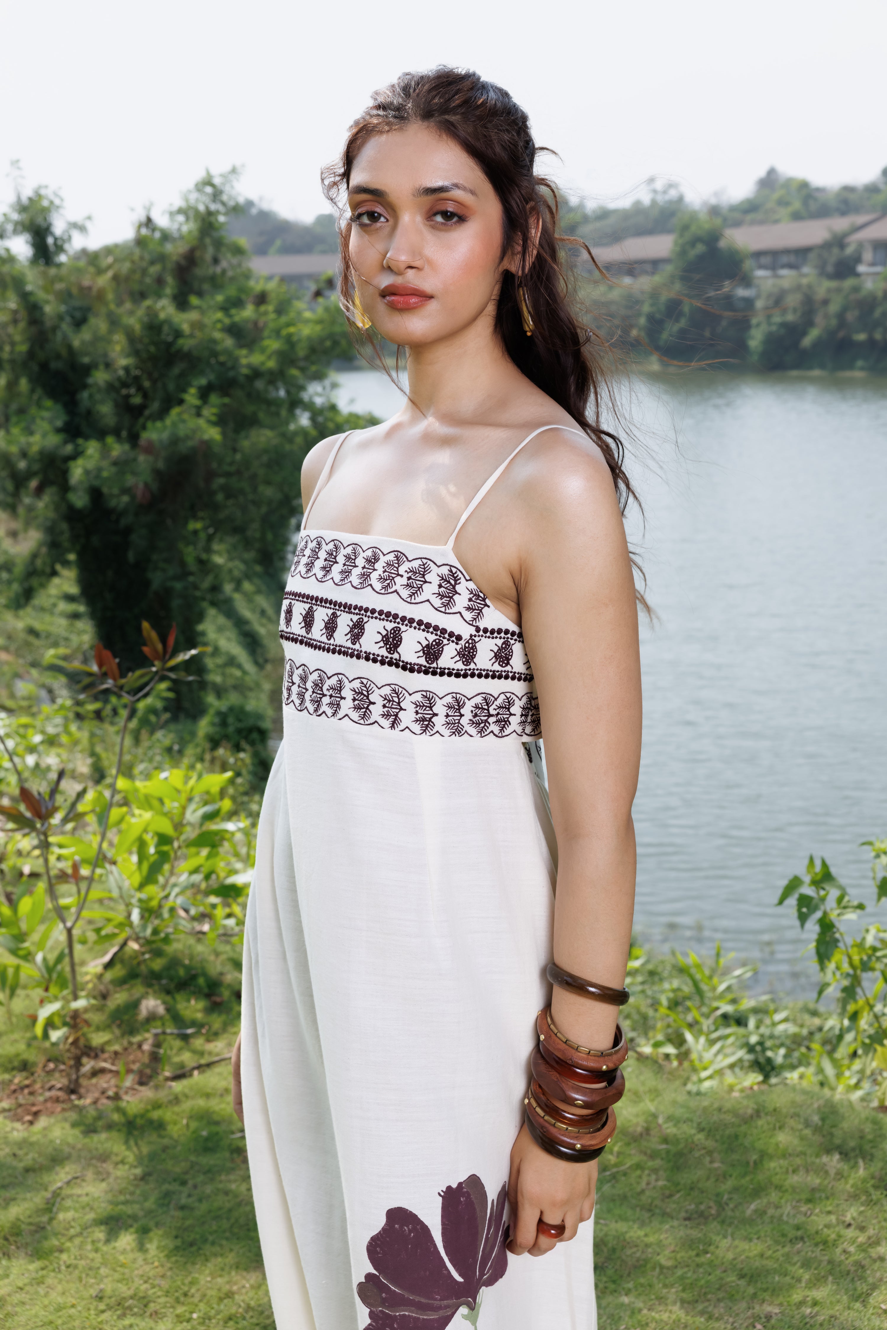 Embriodered Maxi Dress with back tie up by Kamakhyaa India with Cosmos by Akashi Clothing, Internal Tags Missing at Kamakhyaa India for sustainable fashion