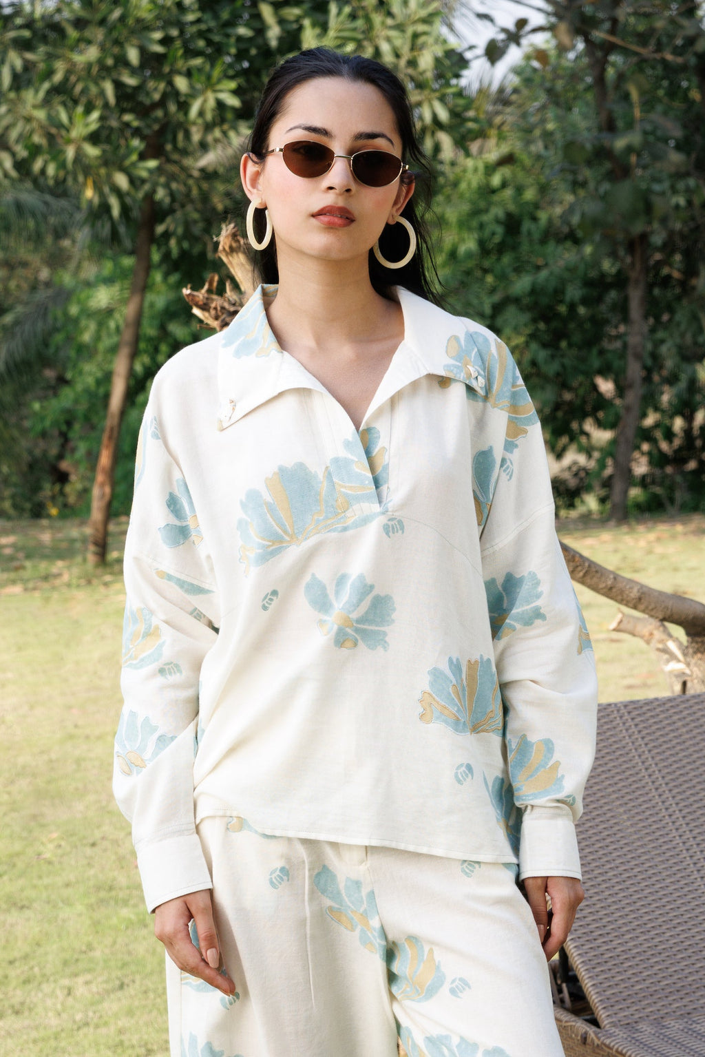 Collared top with Stitch Detailing by Kamakhyaa India with Cosmos by Akashi Clothing, Internal Tags Missing at Kamakhyaa India for sustainable fashion