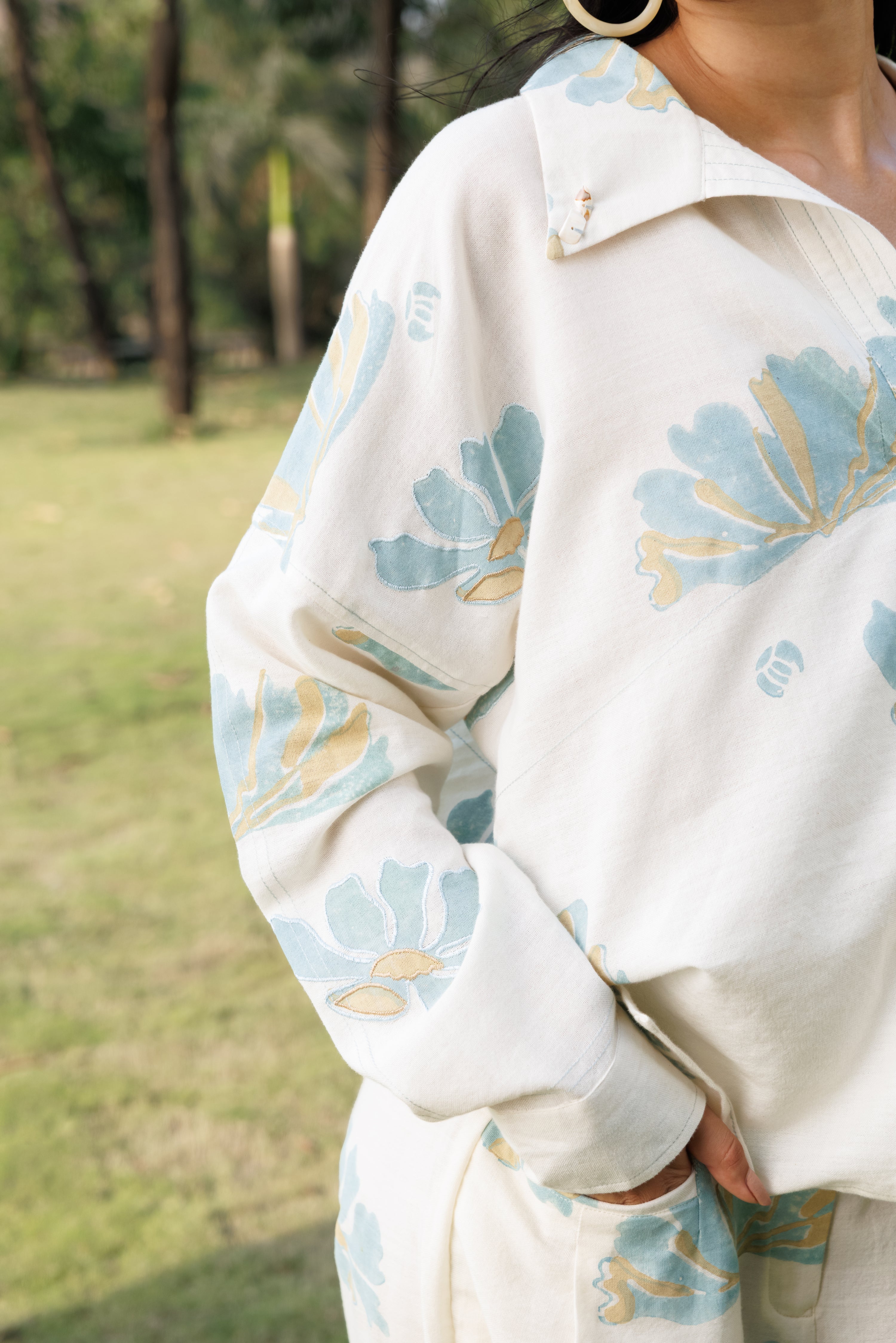 Collared top with Stitch Detailing by Kamakhyaa India with Cosmos by Akashi Clothing, Internal Tags Missing at Kamakhyaa India for sustainable fashion