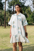 button down Pleated Shirt Dress by Kamakhyaa India with Cosmos by Akashi Clothing, Internal Tags Missing at Kamakhyaa India for sustainable fashion