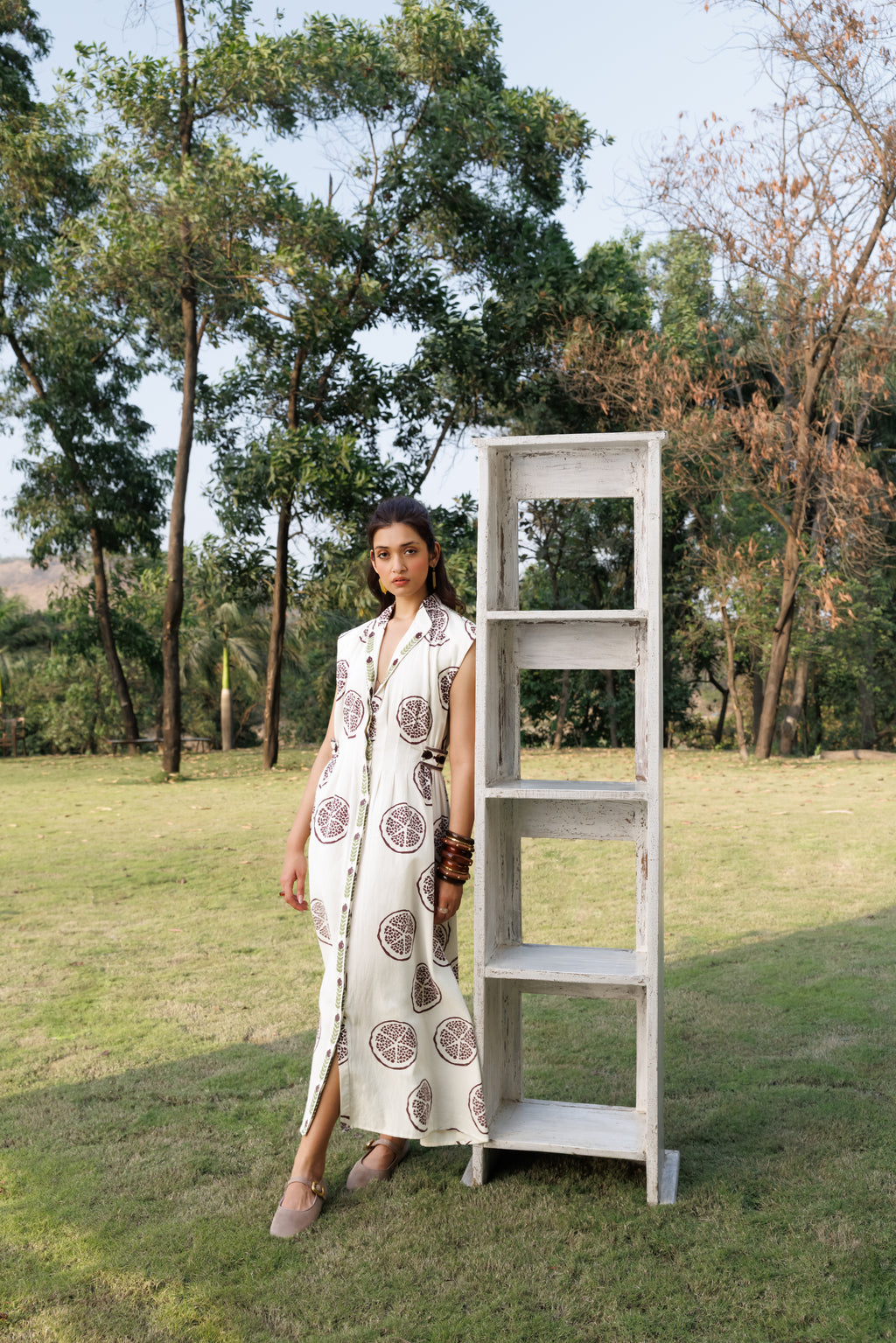 Sleeveless button down maxi dress by Kamakhyaa India with Cosmos by Akashi Clothing, Internal Tags Missing at Kamakhyaa India for sustainable fashion