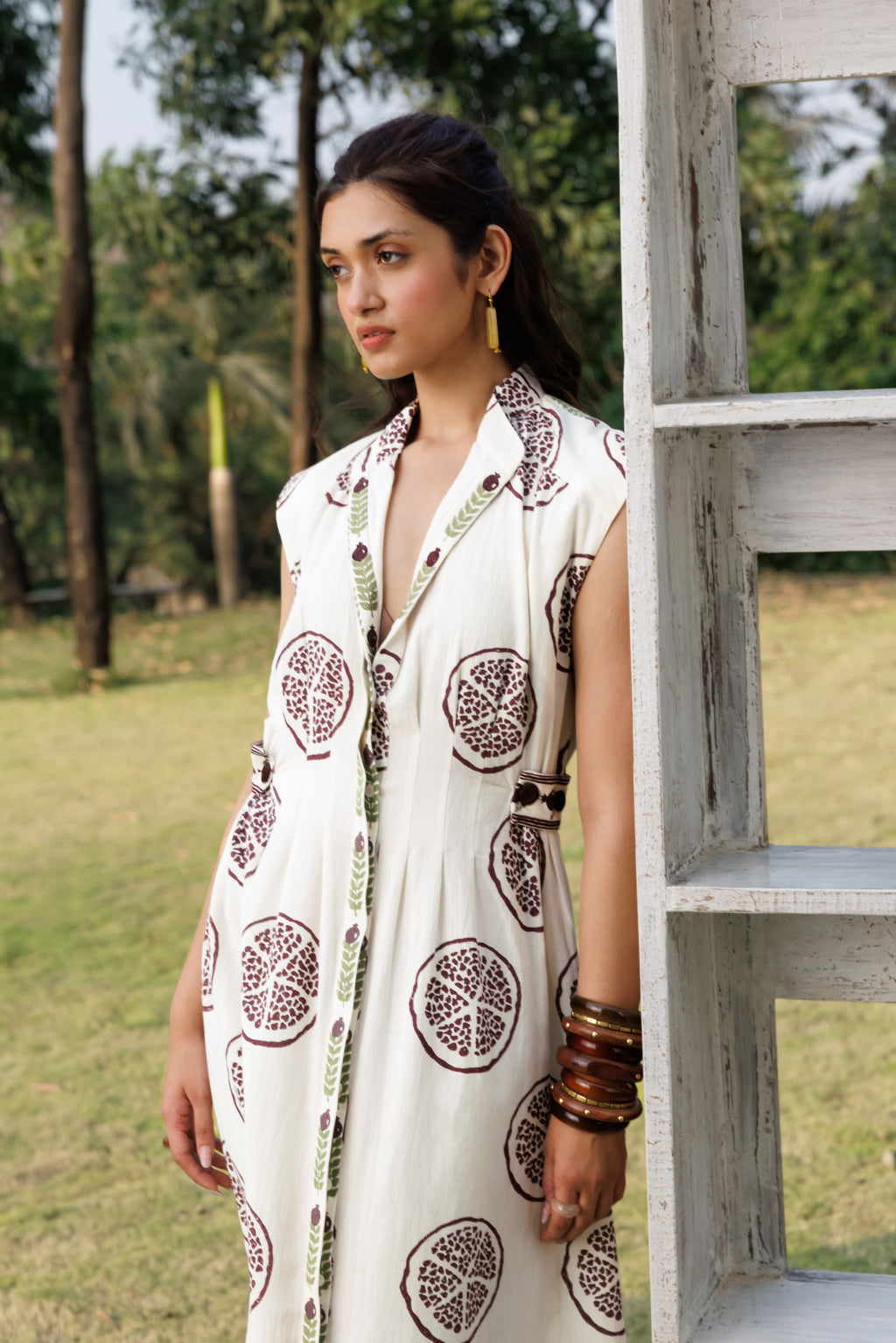 Sleeveless button down maxi dress by Kamakhyaa India with Cosmos by Akashi Clothing, Internal Tags Missing at Kamakhyaa India for sustainable fashion