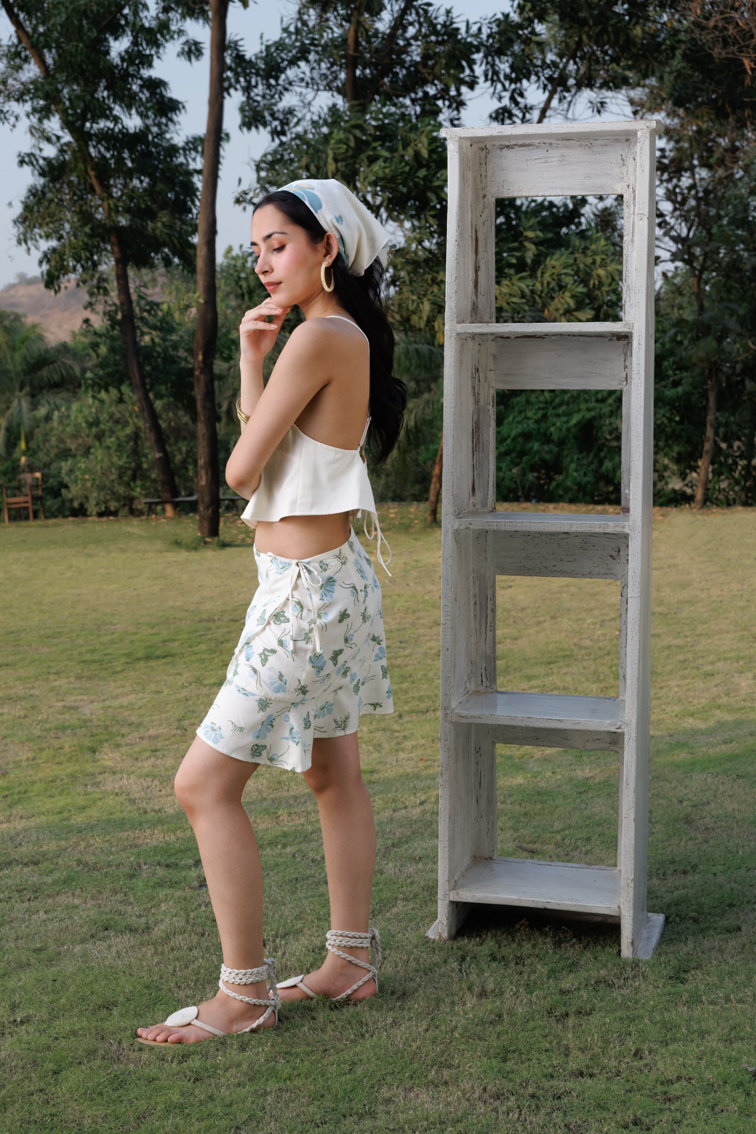 Wrap Around Skirt with Embroidered Ruffle by Kamakhyaa India with Cosmos by Akashi Clothing, Internal Tags Missing at Kamakhyaa India for sustainable fashion