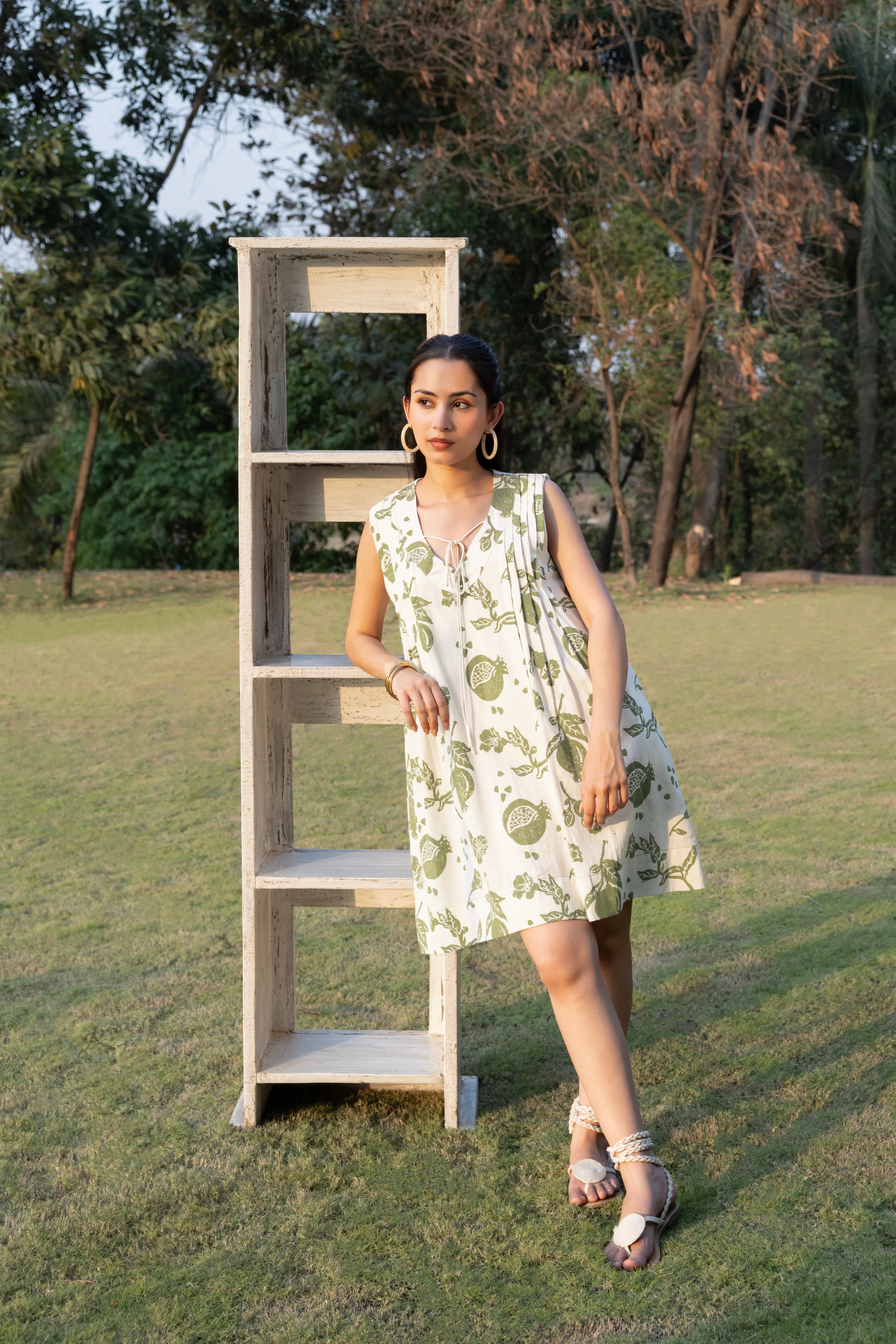 Front Pleated A line short Dress by Kamakhyaa India with Cosmos by Akashi Clothing, Internal Tags Missing at Kamakhyaa India for sustainable fashion