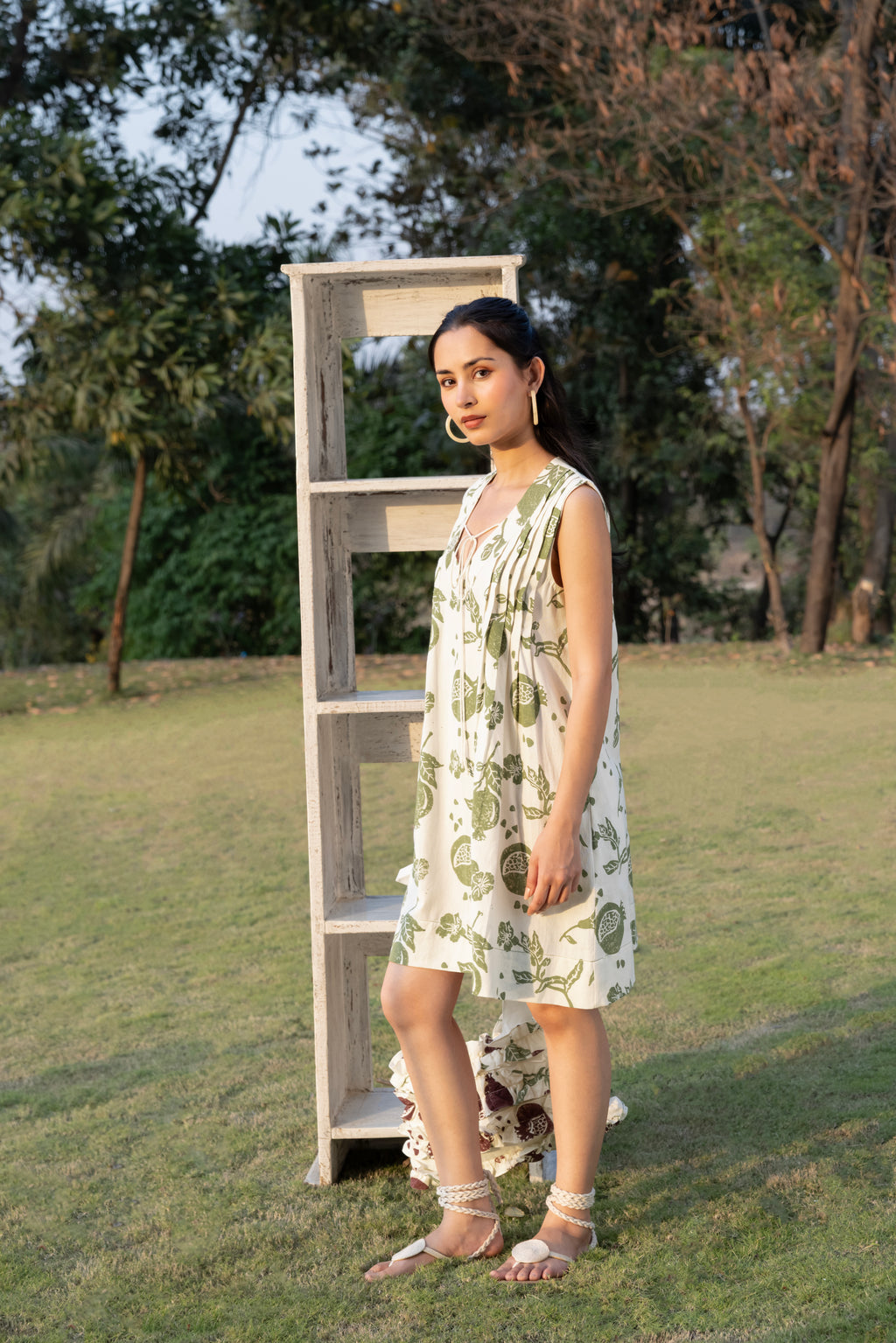 Front Pleated A line short Dress by Kamakhyaa India with Cosmos by Akashi Clothing, Internal Tags Missing at Kamakhyaa India for sustainable fashion