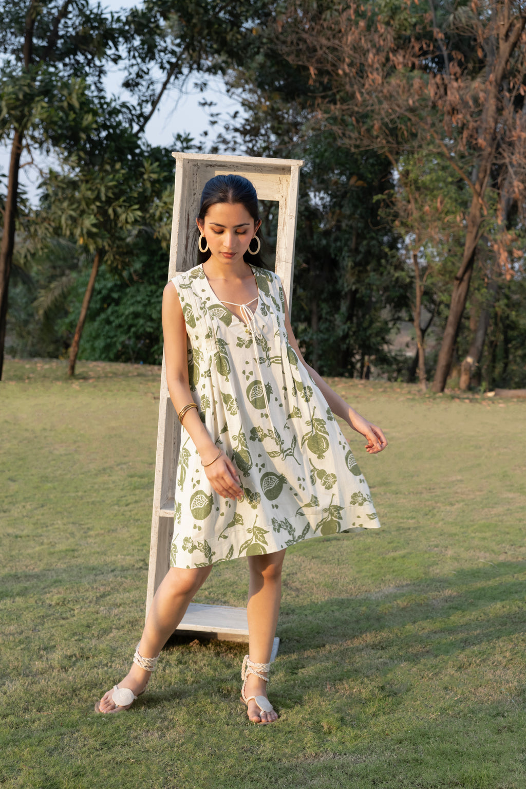 Front Pleated A line short Dress by Kamakhyaa India with Cosmos by Akashi Clothing, Internal Tags Missing at Kamakhyaa India for sustainable fashion
