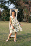 Front Pleated A line short Dress by Kamakhyaa India with Cosmos by Akashi Clothing, Internal Tags Missing at Kamakhyaa India for sustainable fashion