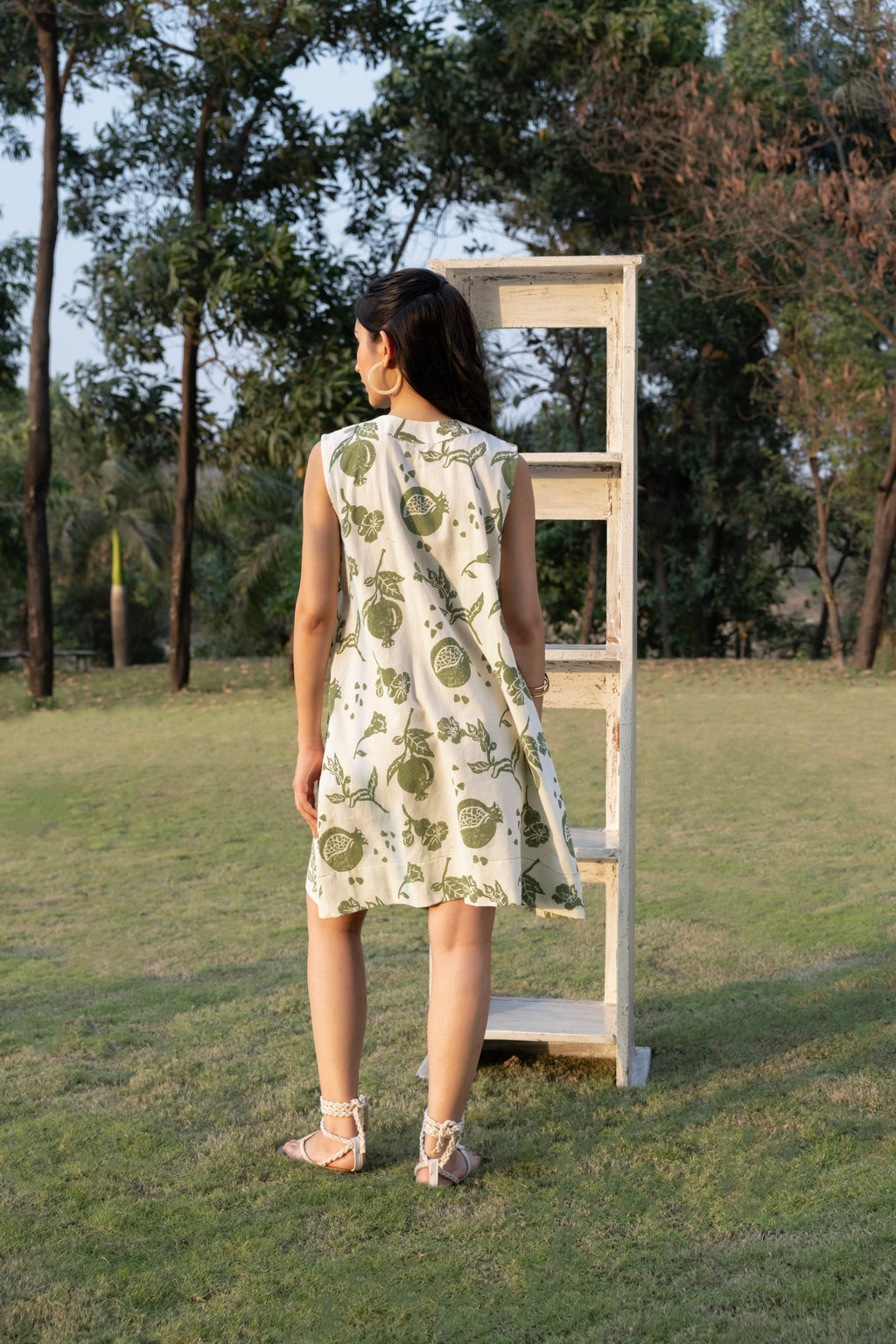 Front Pleated A line short Dress by Kamakhyaa India with Cosmos by Akashi Clothing, Internal Tags Missing at Kamakhyaa India for sustainable fashion