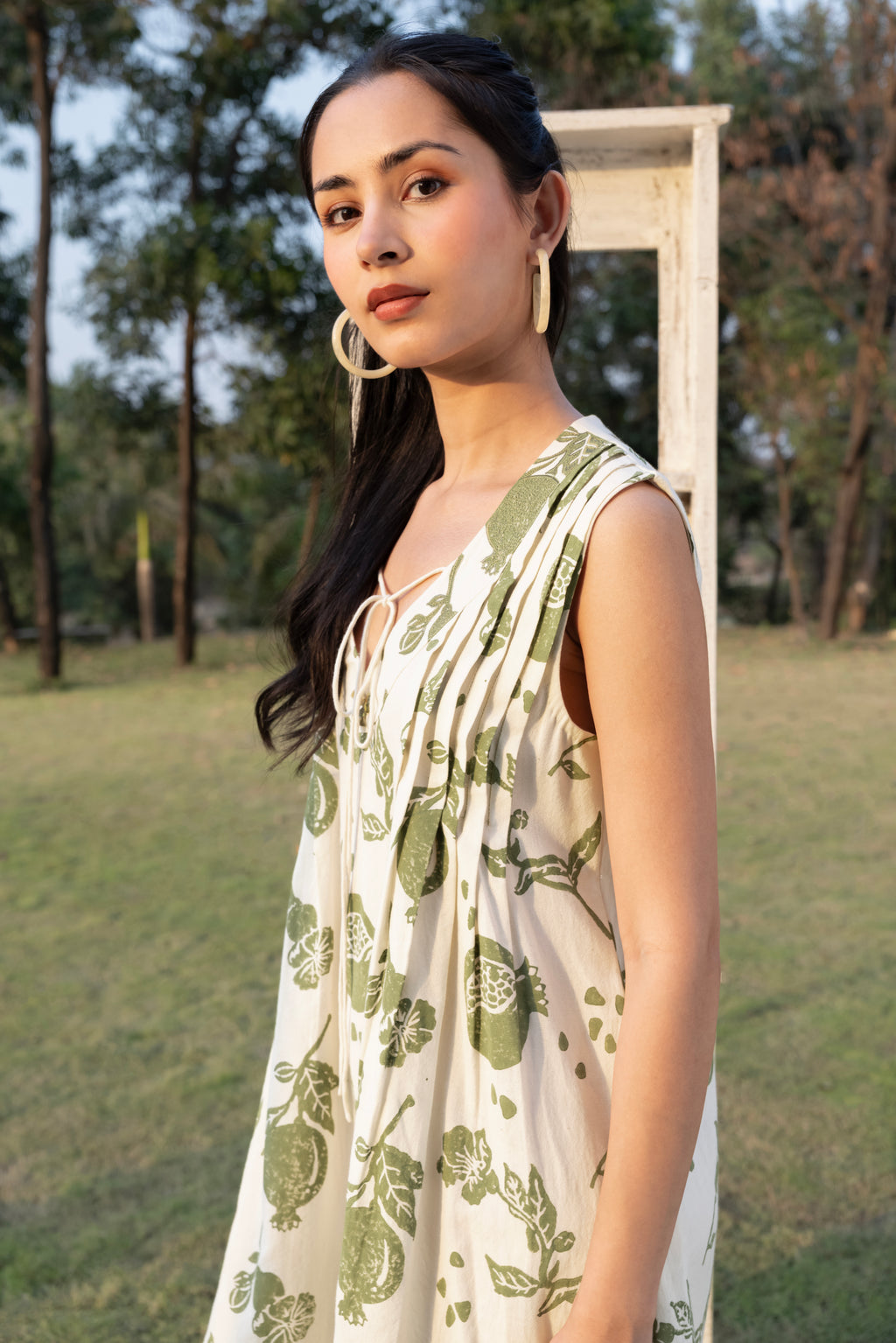 Front Pleated A line short Dress by Kamakhyaa India with Cosmos by Akashi Clothing, Internal Tags Missing at Kamakhyaa India for sustainable fashion