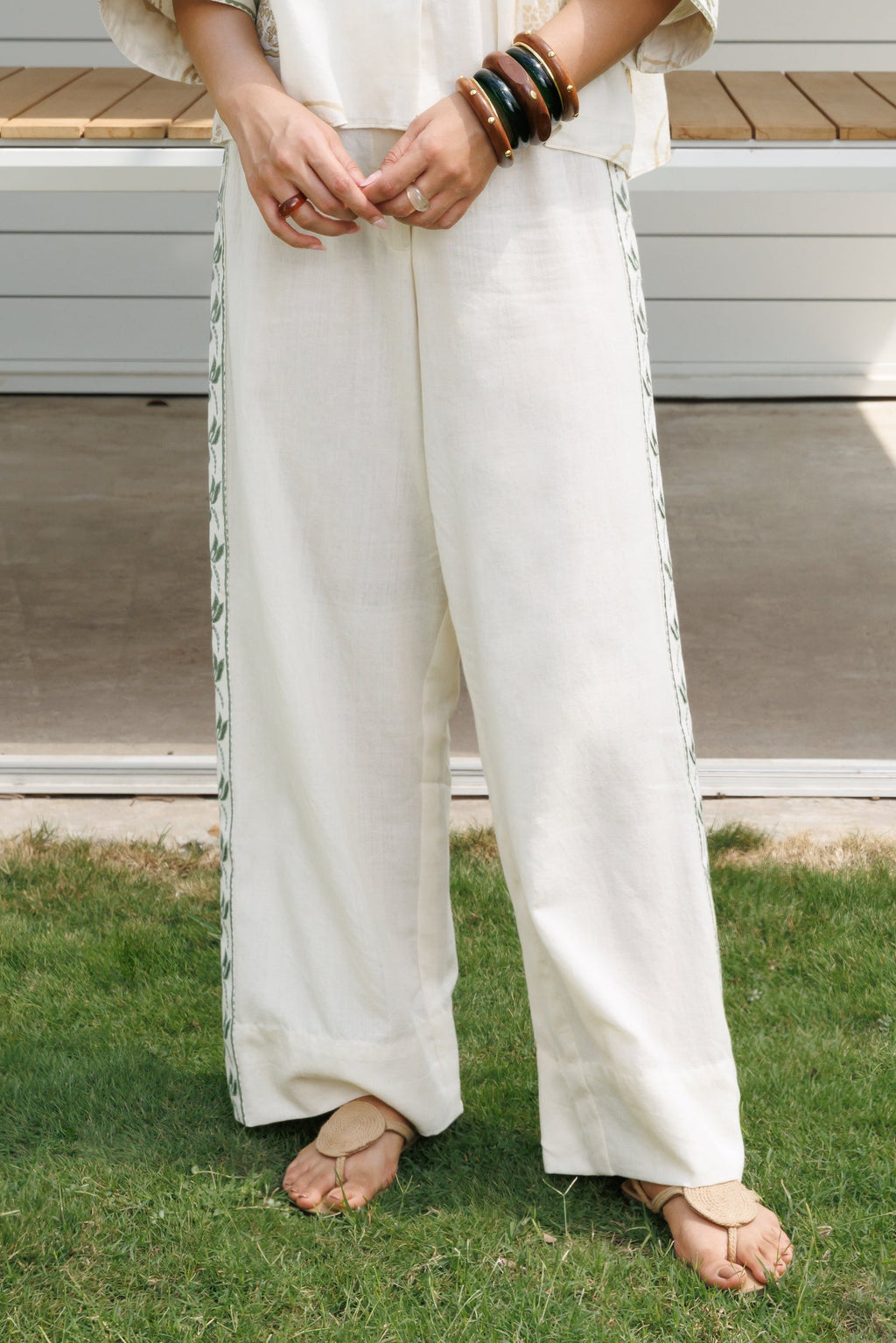 Straight Fit Embroidered Pants by Kamakhyaa India with Cosmos by Akashi Clothing, Internal Tags Missing at Kamakhyaa India for sustainable fashion