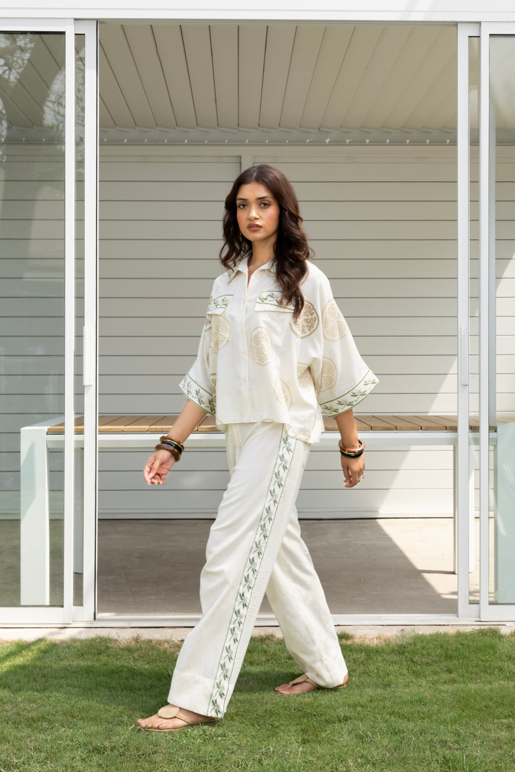Straight Fit Embroidered Pants by Kamakhyaa India with Cosmos by Akashi Clothing, Internal Tags Missing at Kamakhyaa India for sustainable fashion