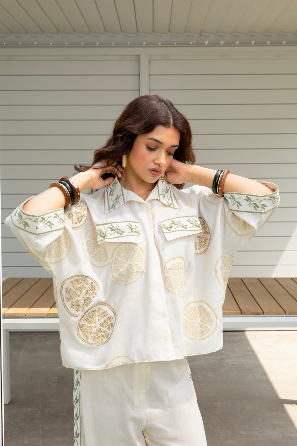 Boxy button down shirt by Kamakhyaa India with Cosmos by Akashi Clothing, Internal Tags Missing at Kamakhyaa India for sustainable fashion