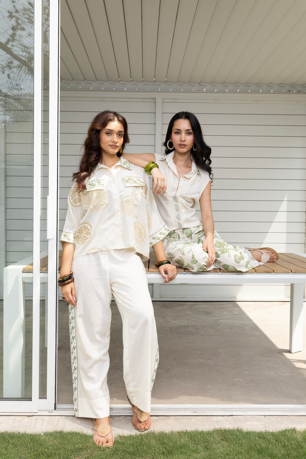 Front-Open Button Gathered Top with Embroidery by Kamakhyaa India with Cosmos by Akashi Clothing, Internal Tags Missing at Kamakhyaa India for sustainable fashion