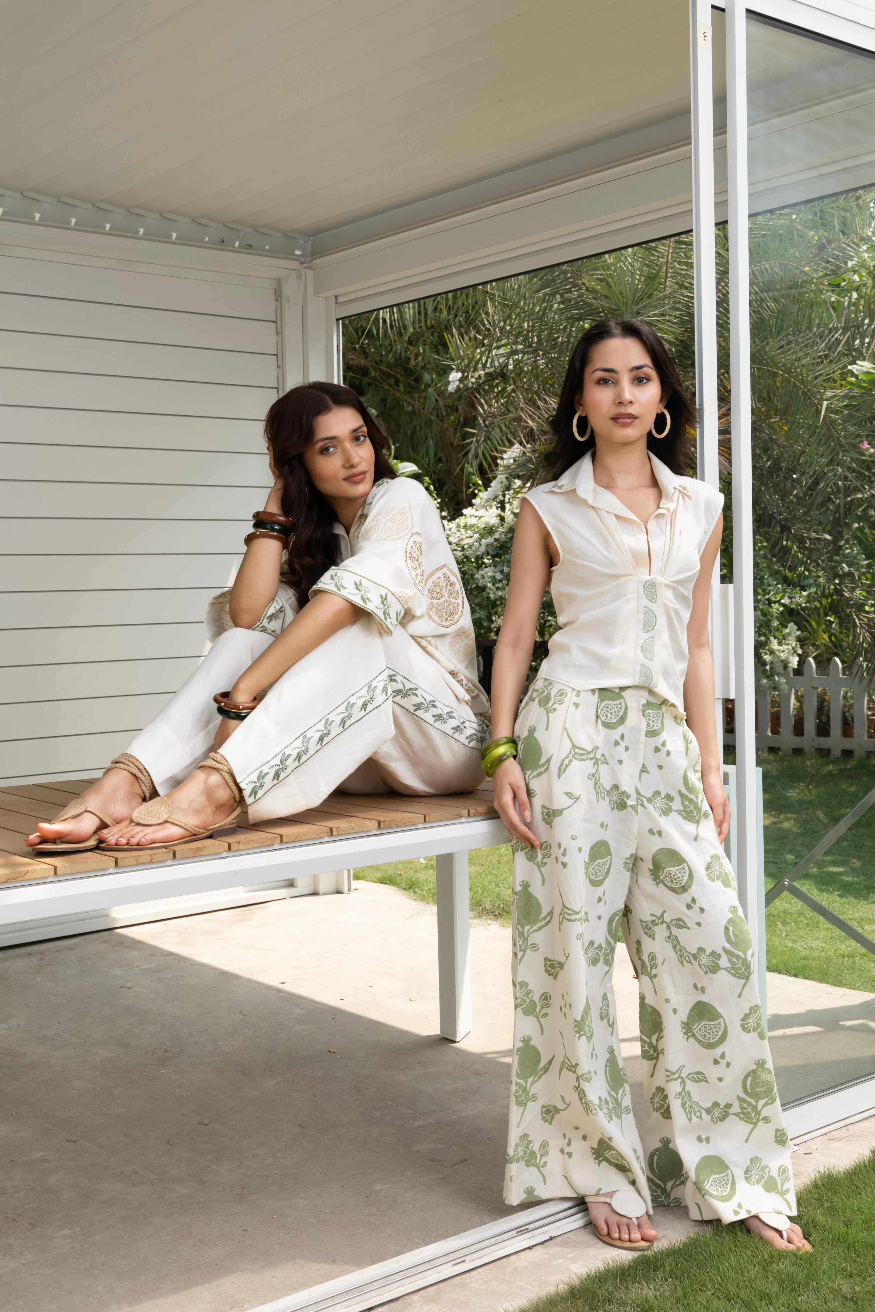 Front-Open Button Gathered Top with Embroidery by Kamakhyaa India with Cosmos by Akashi Clothing, Internal Tags Missing at Kamakhyaa India for sustainable fashion