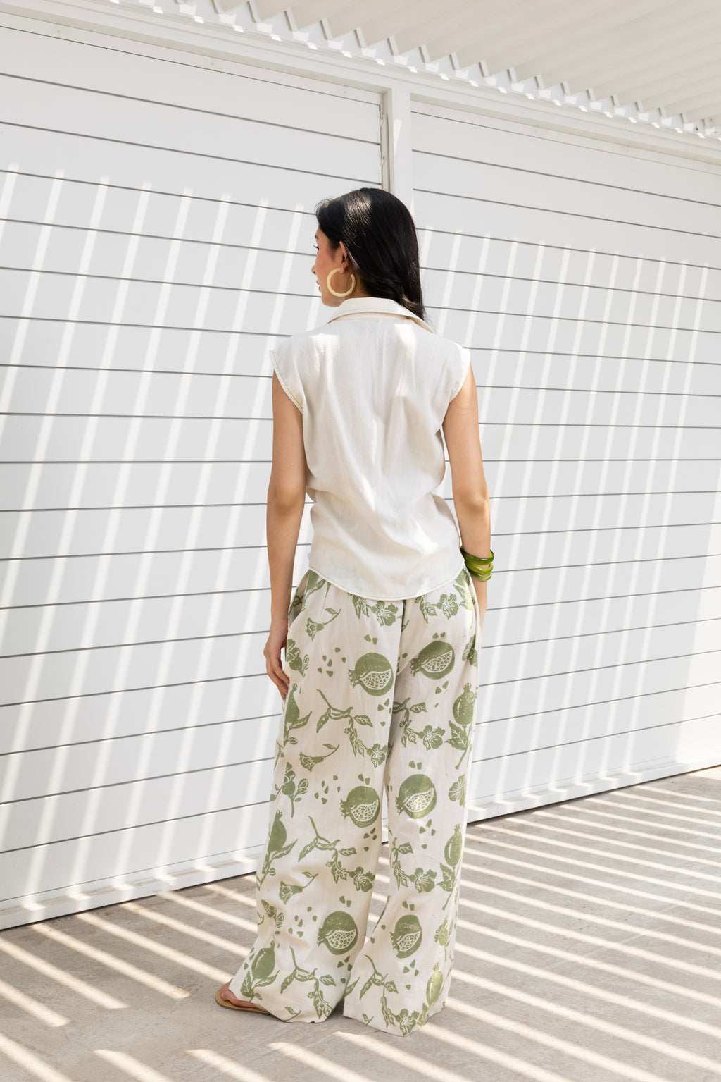 Front-Open Button Gathered Top with Embroidery by Kamakhyaa India with Cosmos by Akashi Clothing, Internal Tags Missing at Kamakhyaa India for sustainable fashion