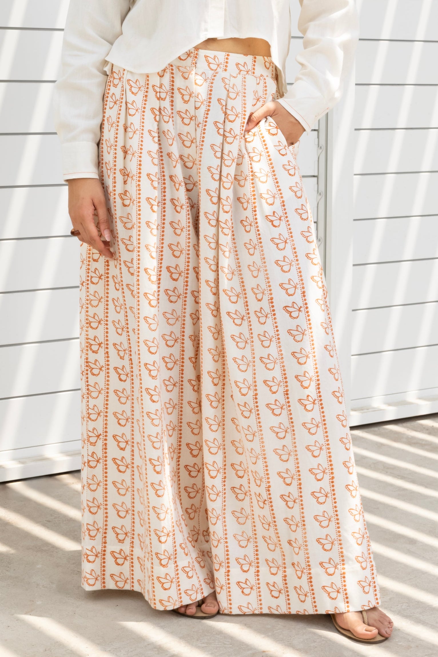 Butterfly Printed Wide-Leg Pants by Kamakhyaa India with Cosmos by Akashi Clothing, Internal Tags Missing at Kamakhyaa India for sustainable fashion