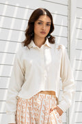 Butterfly Embroidered Cropped Shirt by Kamakhyaa India with Cosmos by Akashi Clothing, Internal Tags Missing at Kamakhyaa India for sustainable fashion