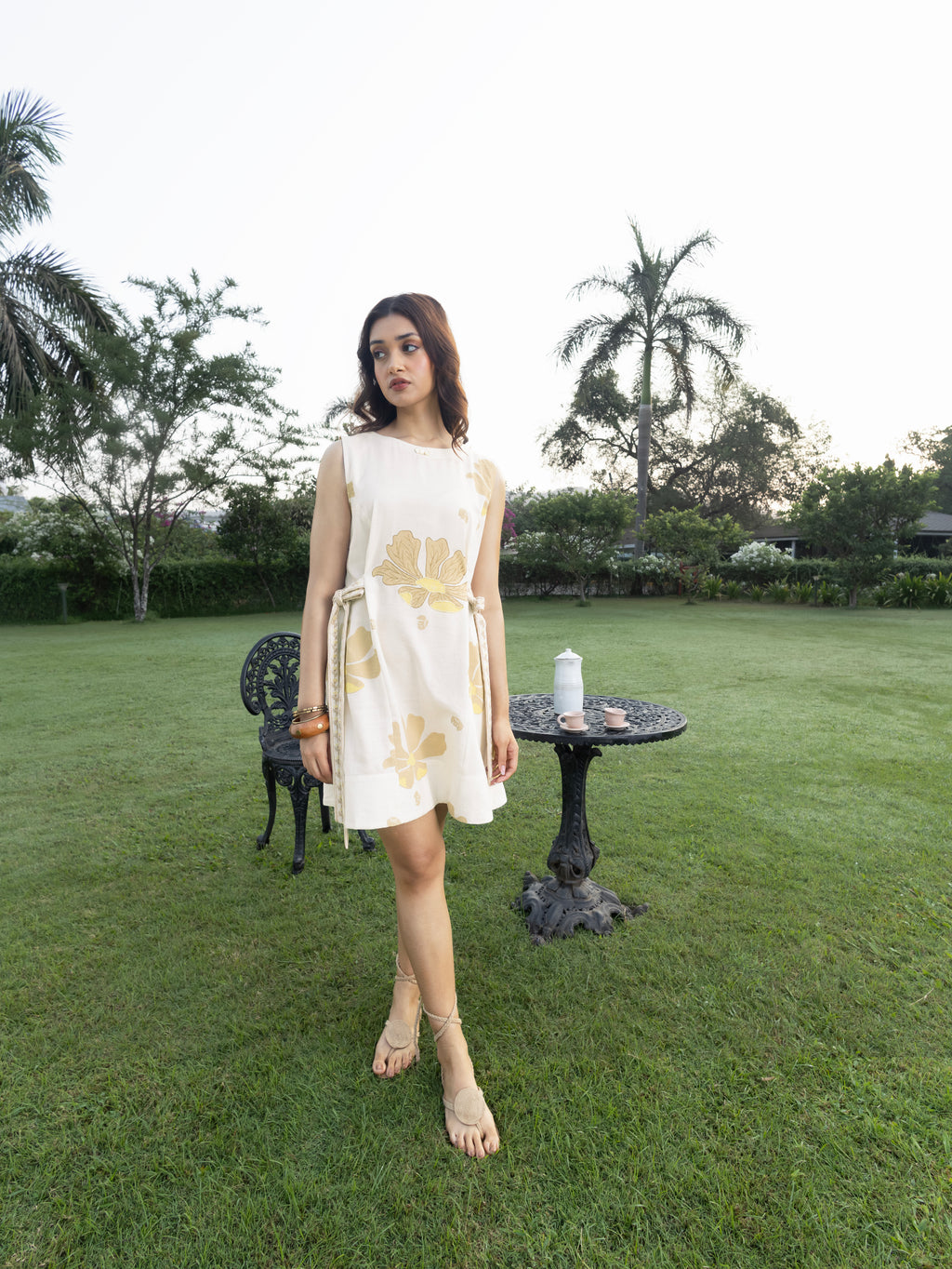 Short Dress with Side Tie-Up & Embroidery by Kamakhyaa India with Cosmos by Akashi Clothing, Internal Tags Missing at Kamakhyaa India for sustainable fashion
