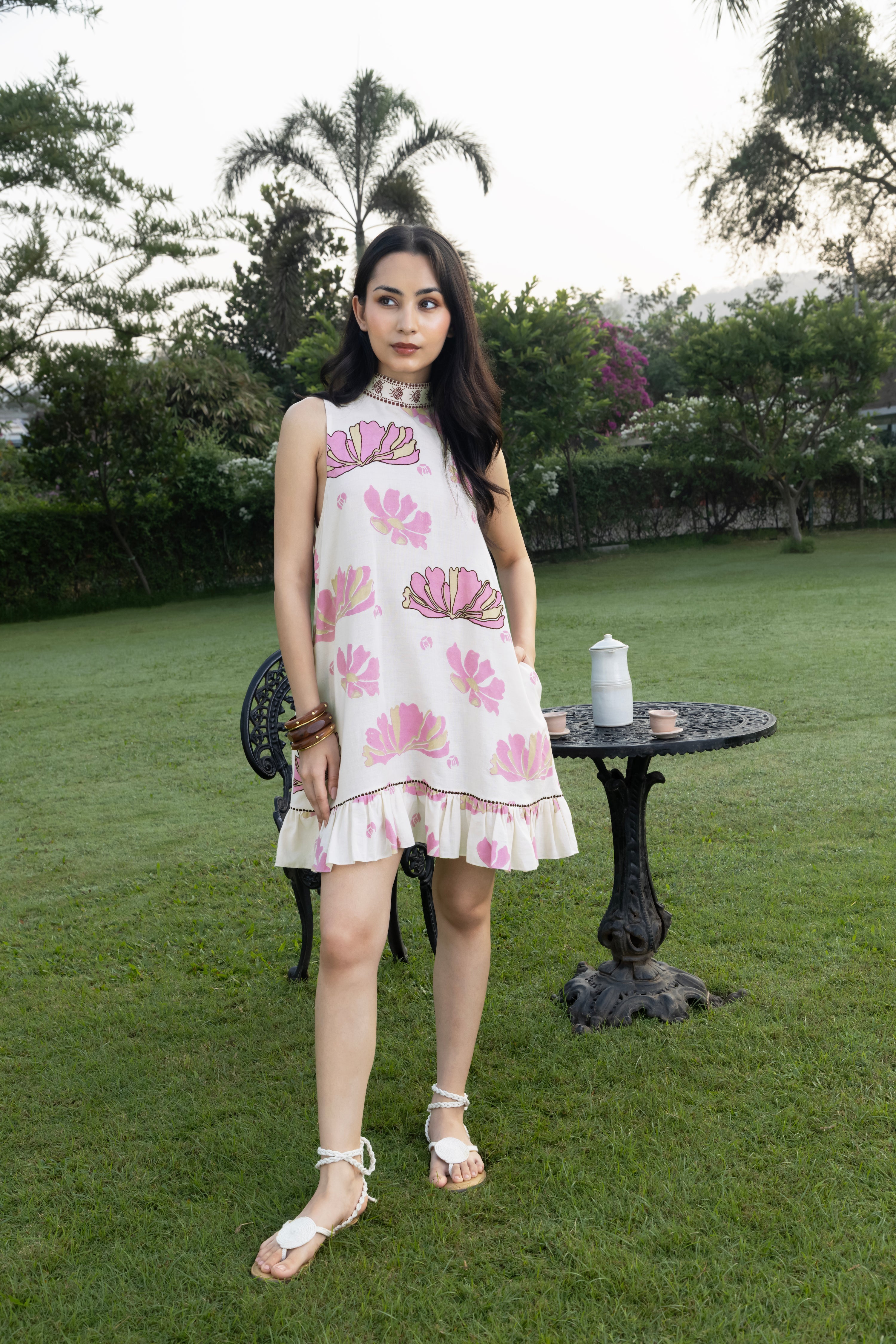 Short Dress with Back Tie-Up by Kamakhyaa India with Cosmos by Akashi Clothing, Internal Tags Missing at Kamakhyaa India for sustainable fashion