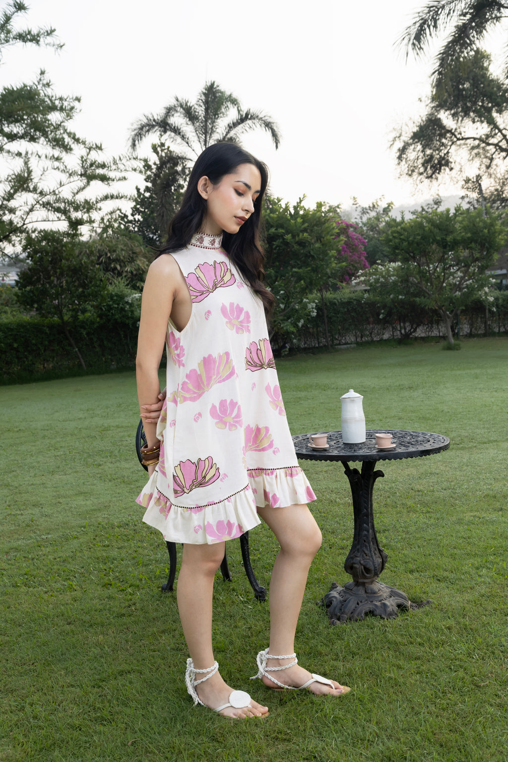 Short Dress with Back Tie-Up by Kamakhyaa India with Cosmos by Akashi Clothing, Internal Tags Missing at Kamakhyaa India for sustainable fashion