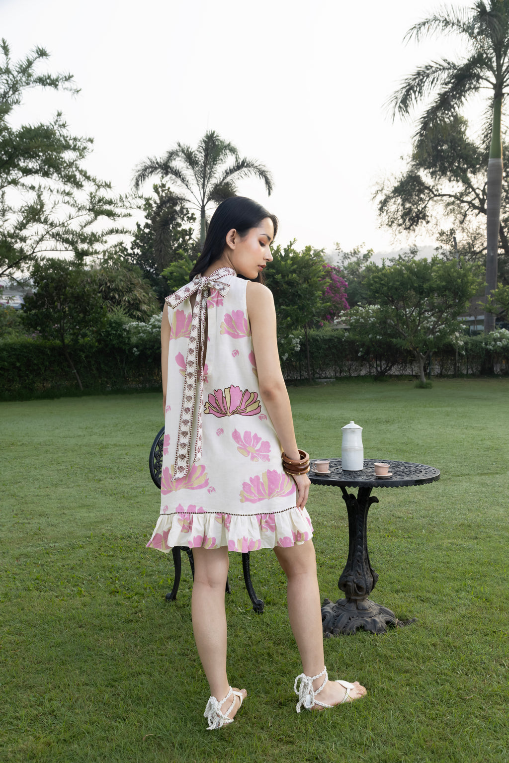 Short Dress with Back Tie-Up by Kamakhyaa India with Cosmos by Akashi Clothing, Internal Tags Missing at Kamakhyaa India for sustainable fashion