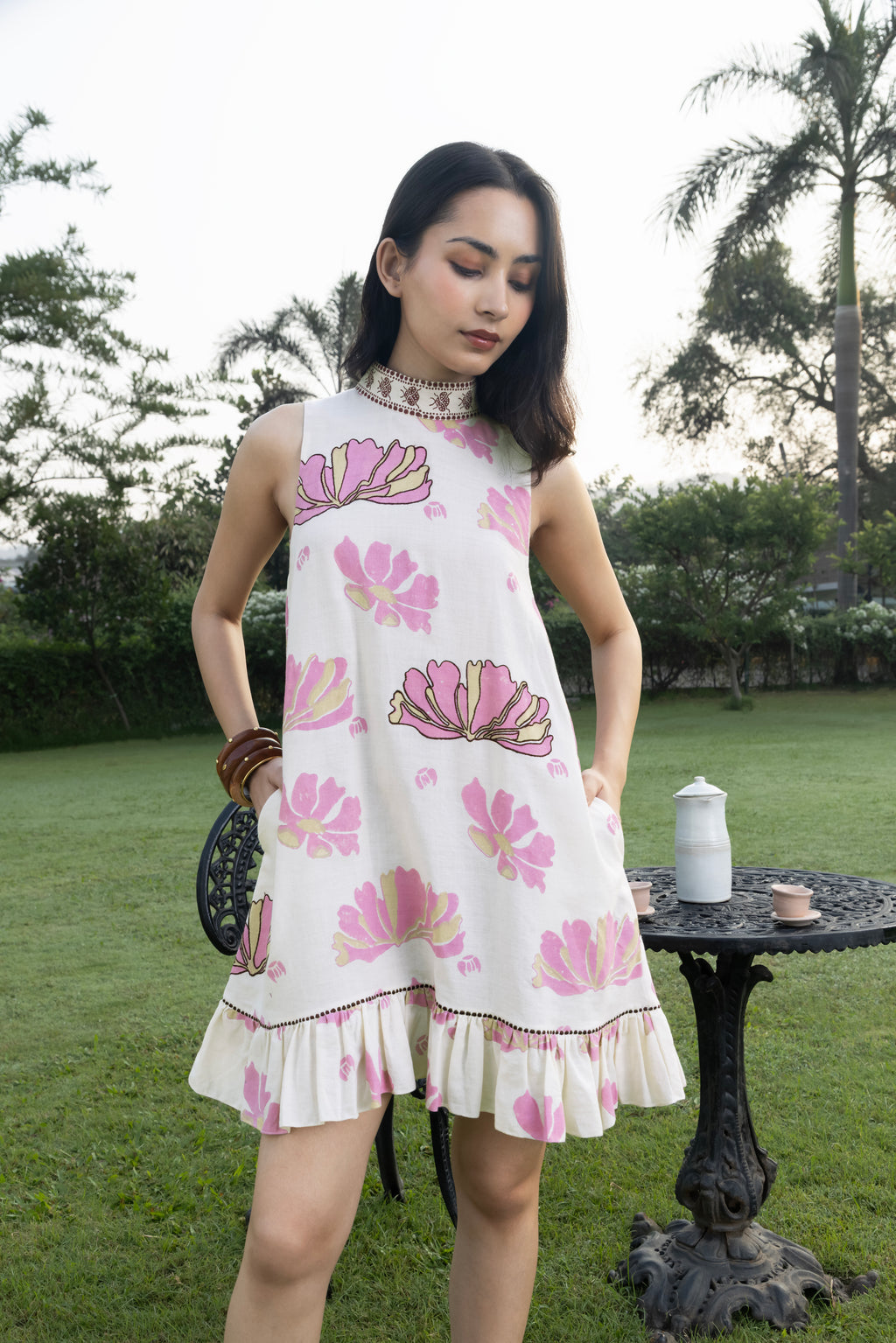 Short Dress with Back Tie-Up by Kamakhyaa India with Cosmos by Akashi Clothing, Internal Tags Missing at Kamakhyaa India for sustainable fashion