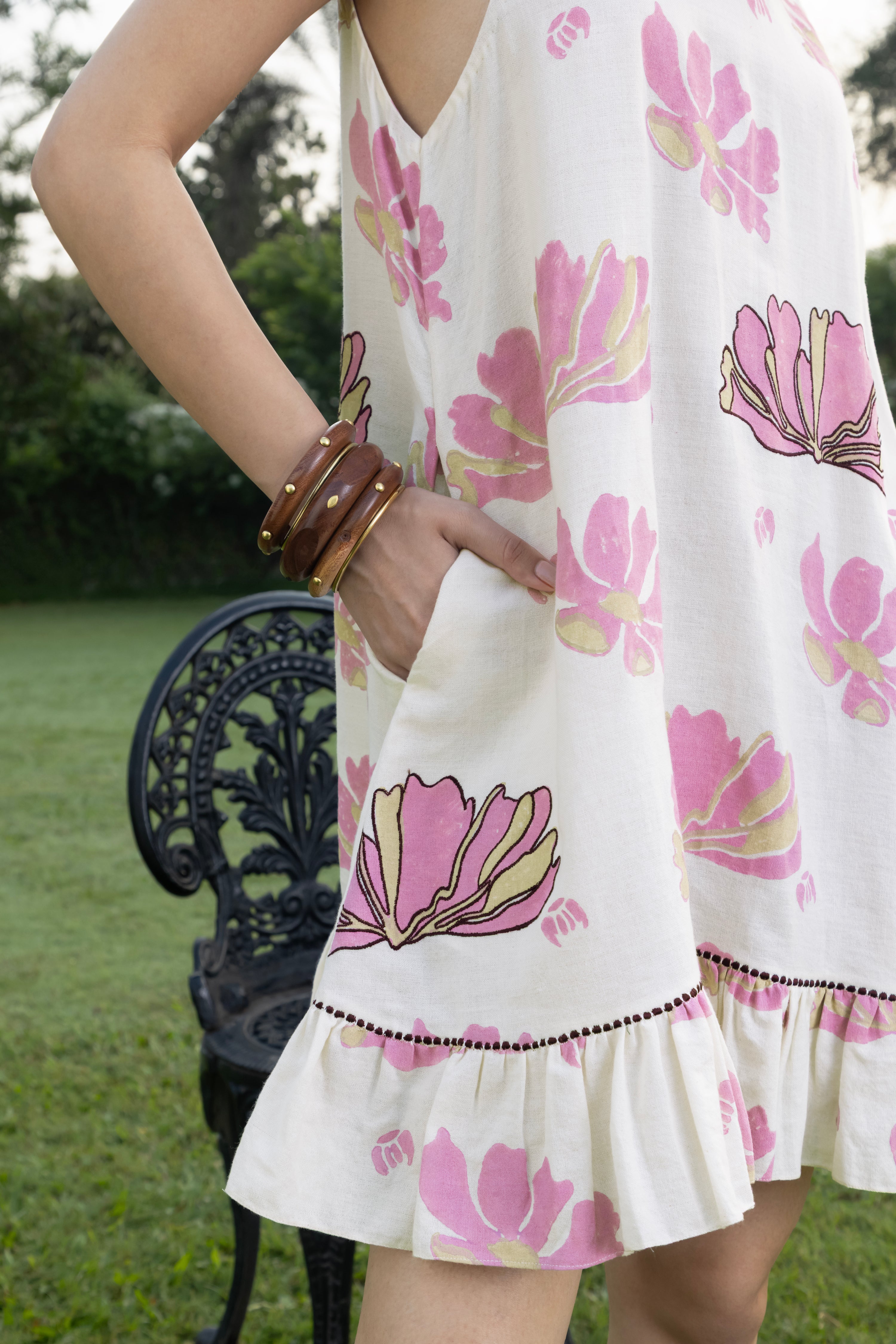 Short Dress with Back Tie-Up by Kamakhyaa India with Cosmos by Akashi Clothing, Internal Tags Missing at Kamakhyaa India for sustainable fashion