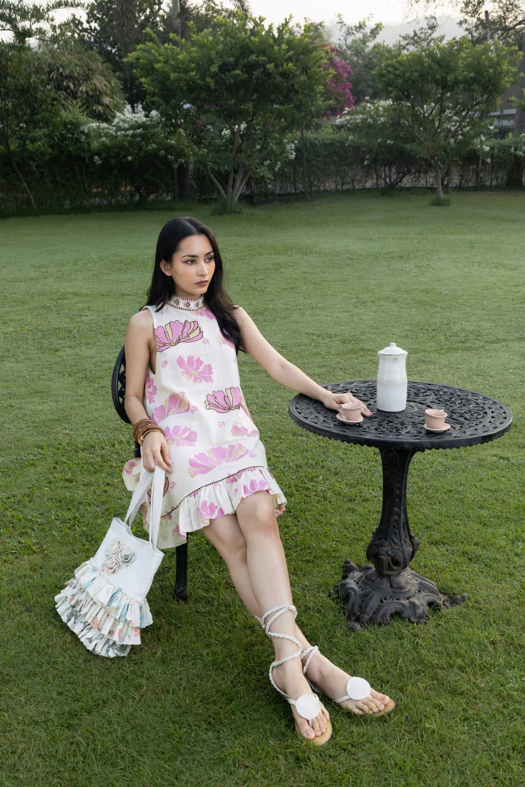 Short Dress with Back Tie-Up by Kamakhyaa India with Cosmos by Akashi Clothing, Internal Tags Missing at Kamakhyaa India for sustainable fashion