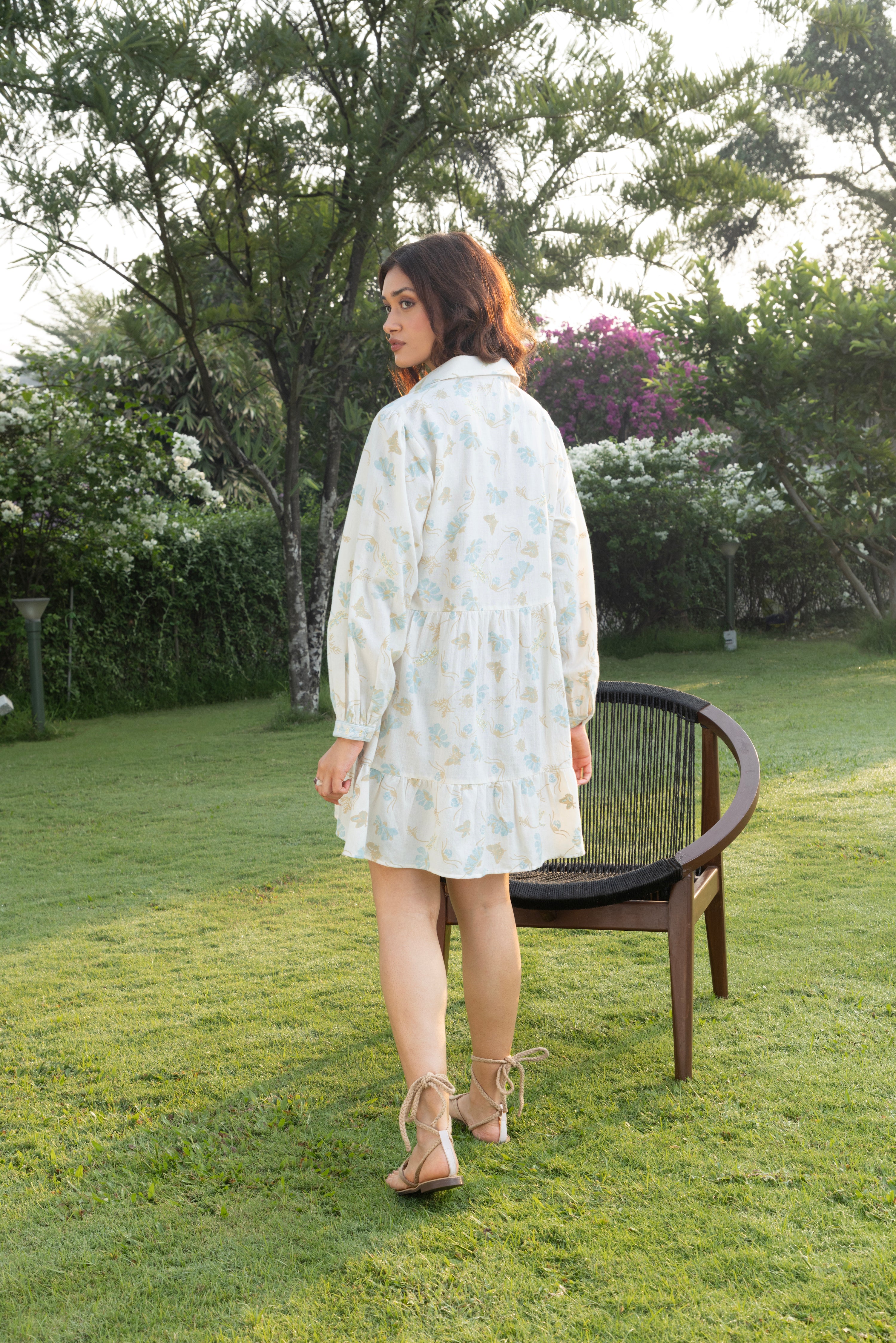 Floral Print Mini Shirt Dress by Kamakhyaa India with Cosmos by Akashi Clothing, Internal Tags Missing at Kamakhyaa India for sustainable fashion