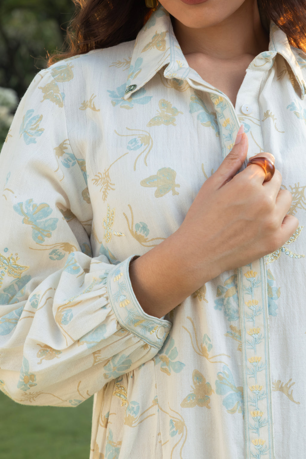 Floral Print Mini Shirt Dress by Kamakhyaa India with Cosmos by Akashi Clothing, Internal Tags Missing at Kamakhyaa India for sustainable fashion