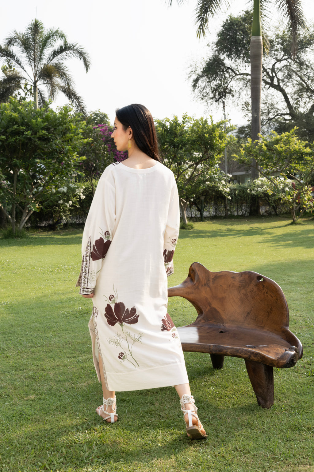 Floral Kaftan with Embroidered Detailing by Kamakhyaa India with Cosmos by Akashi Clothing, Internal Tags Missing at Kamakhyaa India for sustainable fashion