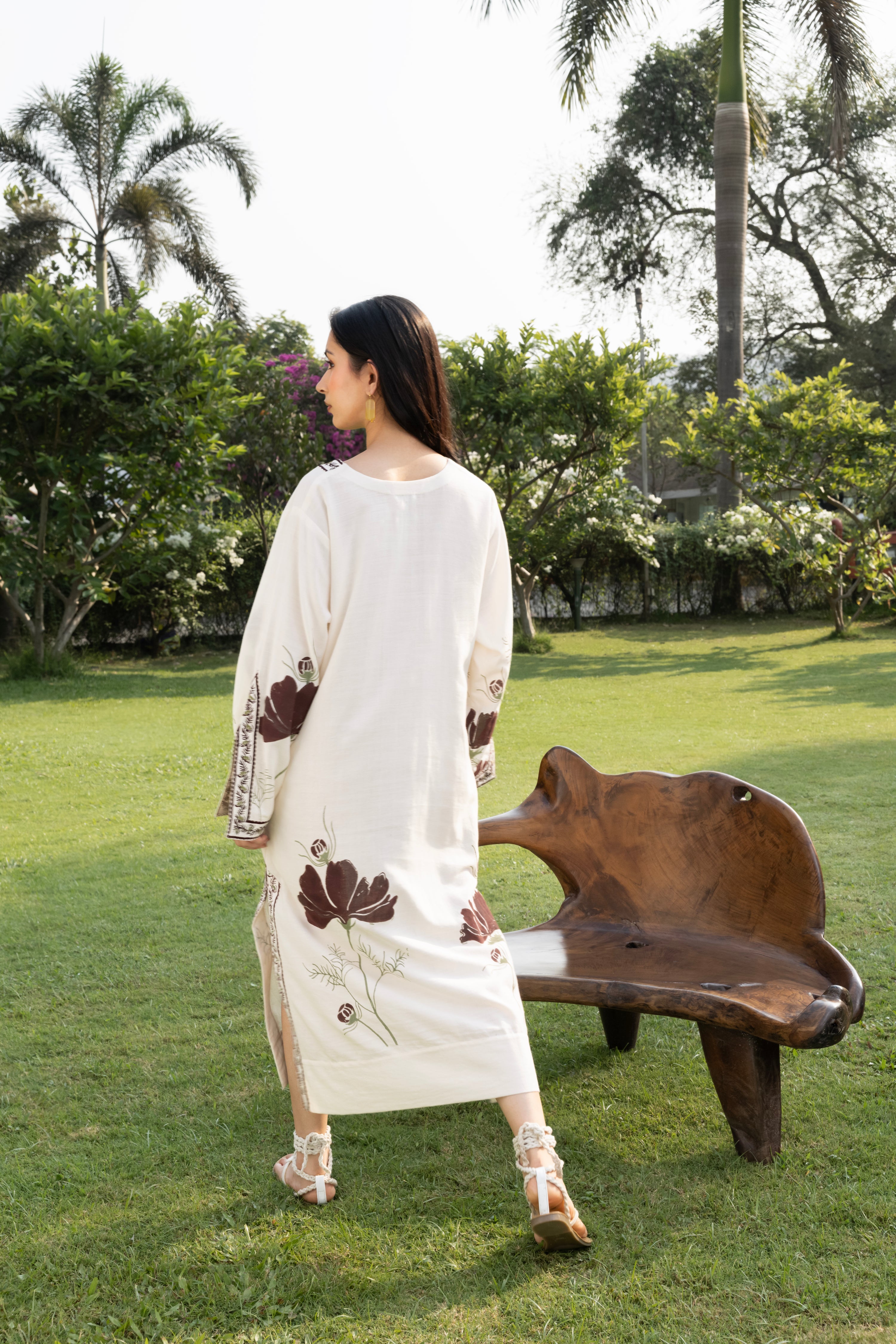Floral Kaftan with Embroidered Detailing by Kamakhyaa India with Cosmos by Akashi Clothing, Internal Tags Missing at Kamakhyaa India for sustainable fashion