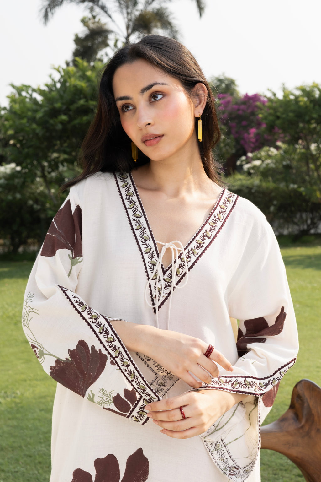 Floral Kaftan with Embroidered Detailing by Kamakhyaa India with Cosmos by Akashi Clothing, Internal Tags Missing at Kamakhyaa India for sustainable fashion