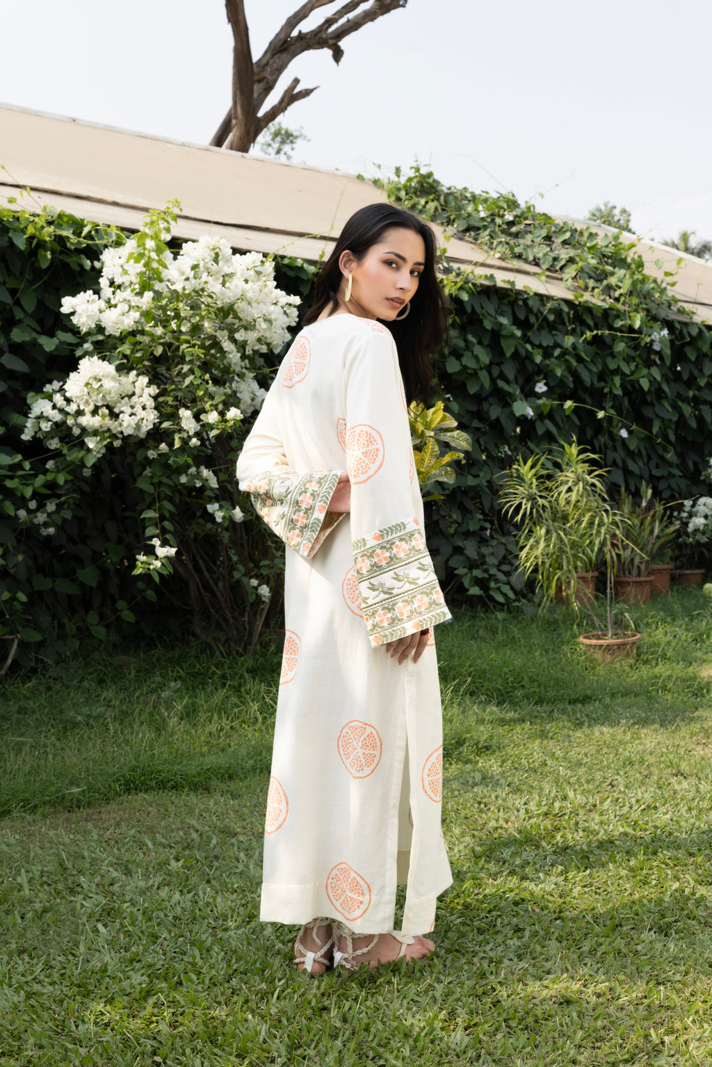 Kaftan with Front Tie-Up & Embroidered Sleeves by Kamakhyaa India with Cosmos by Akashi Clothing, Internal Tags Missing at Kamakhyaa India for sustainable fashion