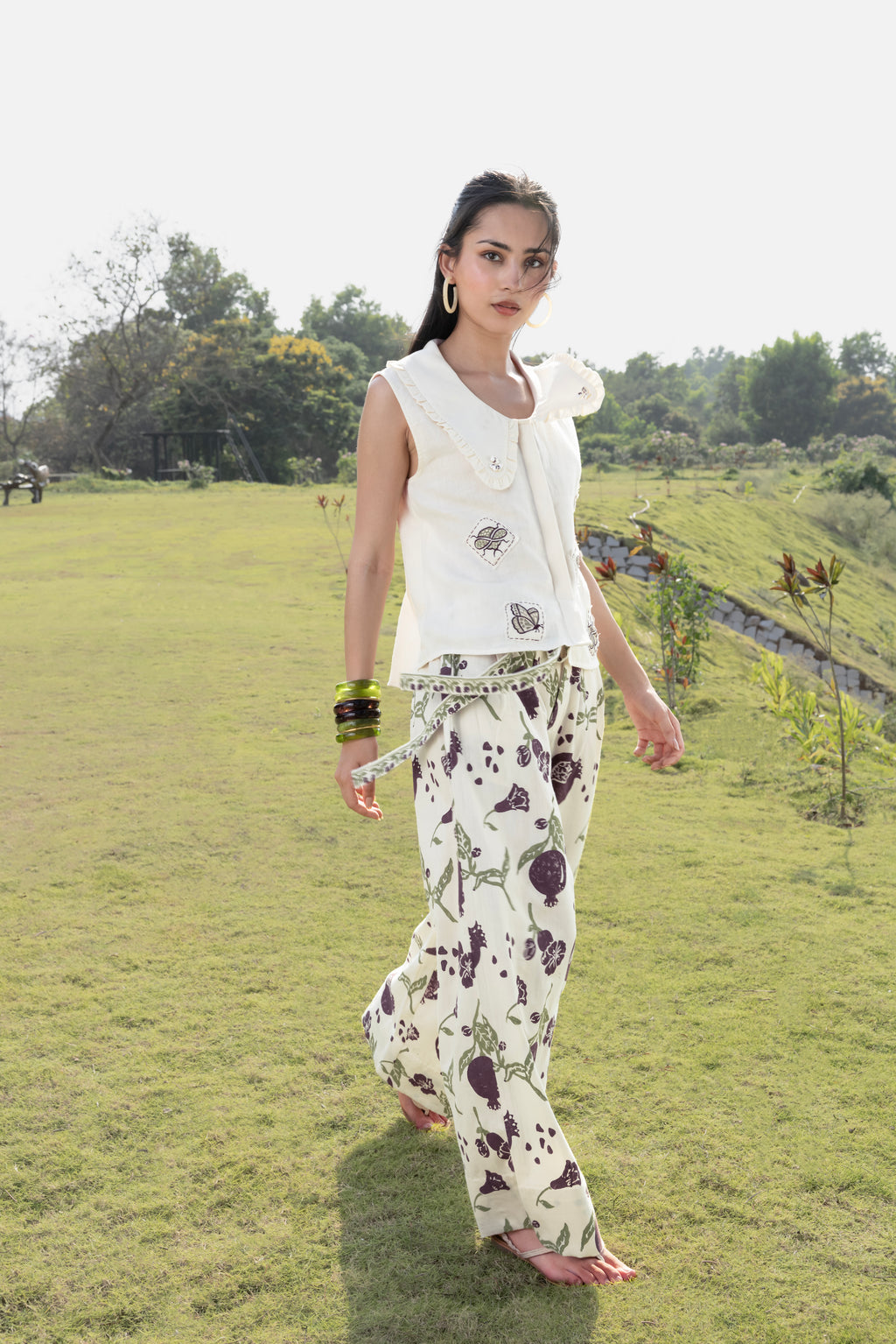 Patchwork Embroidered Top with Peter Pan Collar by Akashi Clothing with Cosmos by Akashi Clothing, Internal Tags Missing at Kamakhyaa India for sustainable fashion