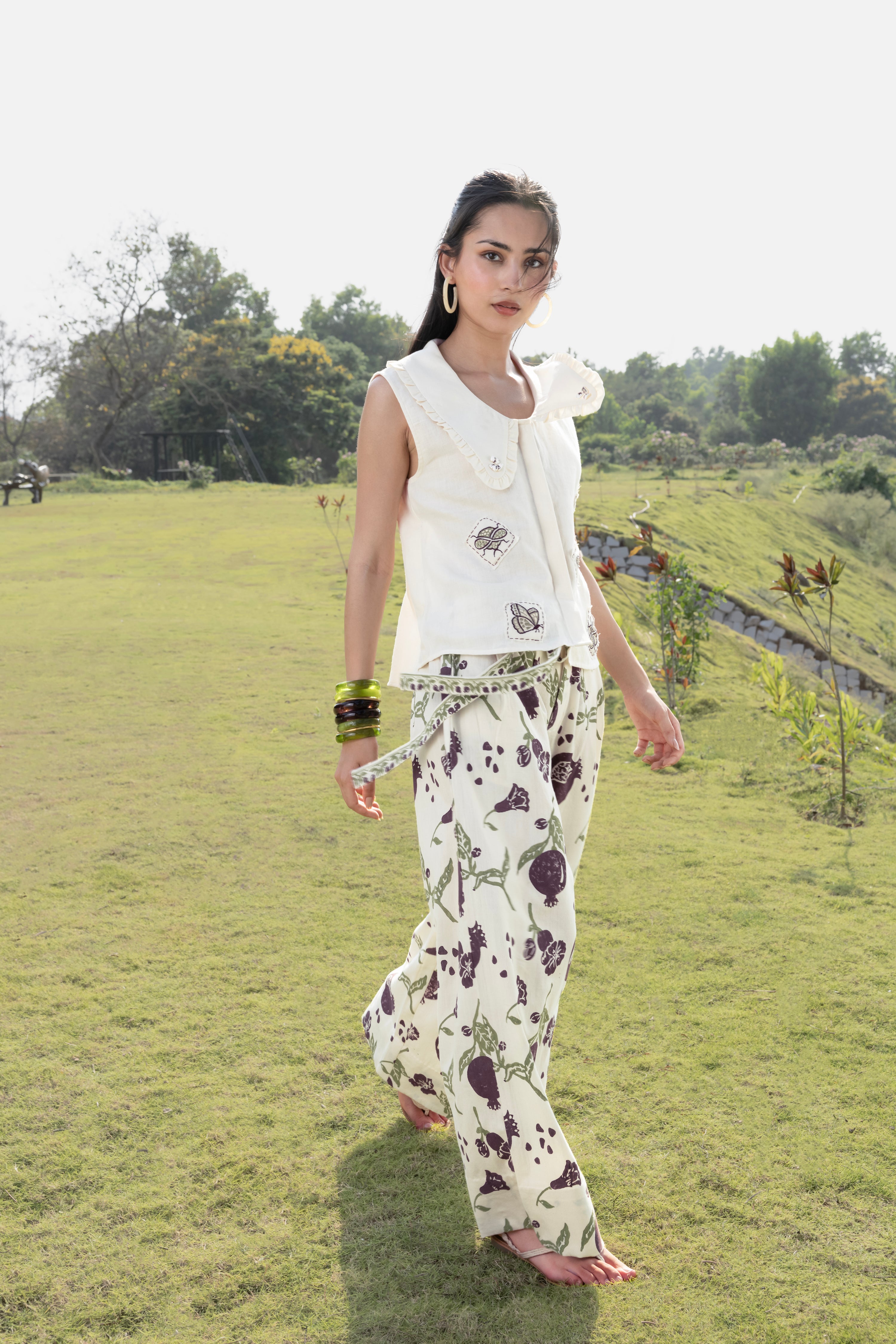 Patchwork Embroidered Top with Peter Pan Collar by Akashi Clothing with Cosmos by Akashi Clothing, Internal Tags Missing at Kamakhyaa India for sustainable fashion