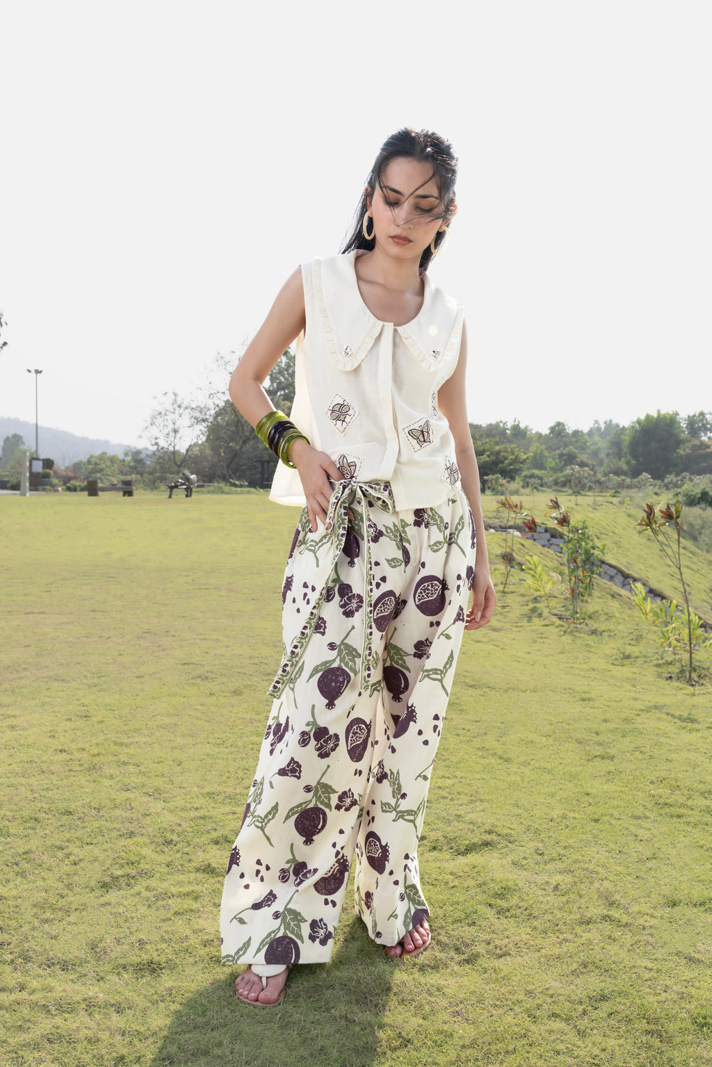 Patchwork Embroidered Top with Peter Pan Collar by Akashi Clothing with Cosmos by Akashi Clothing, Internal Tags Missing at Kamakhyaa India for sustainable fashion