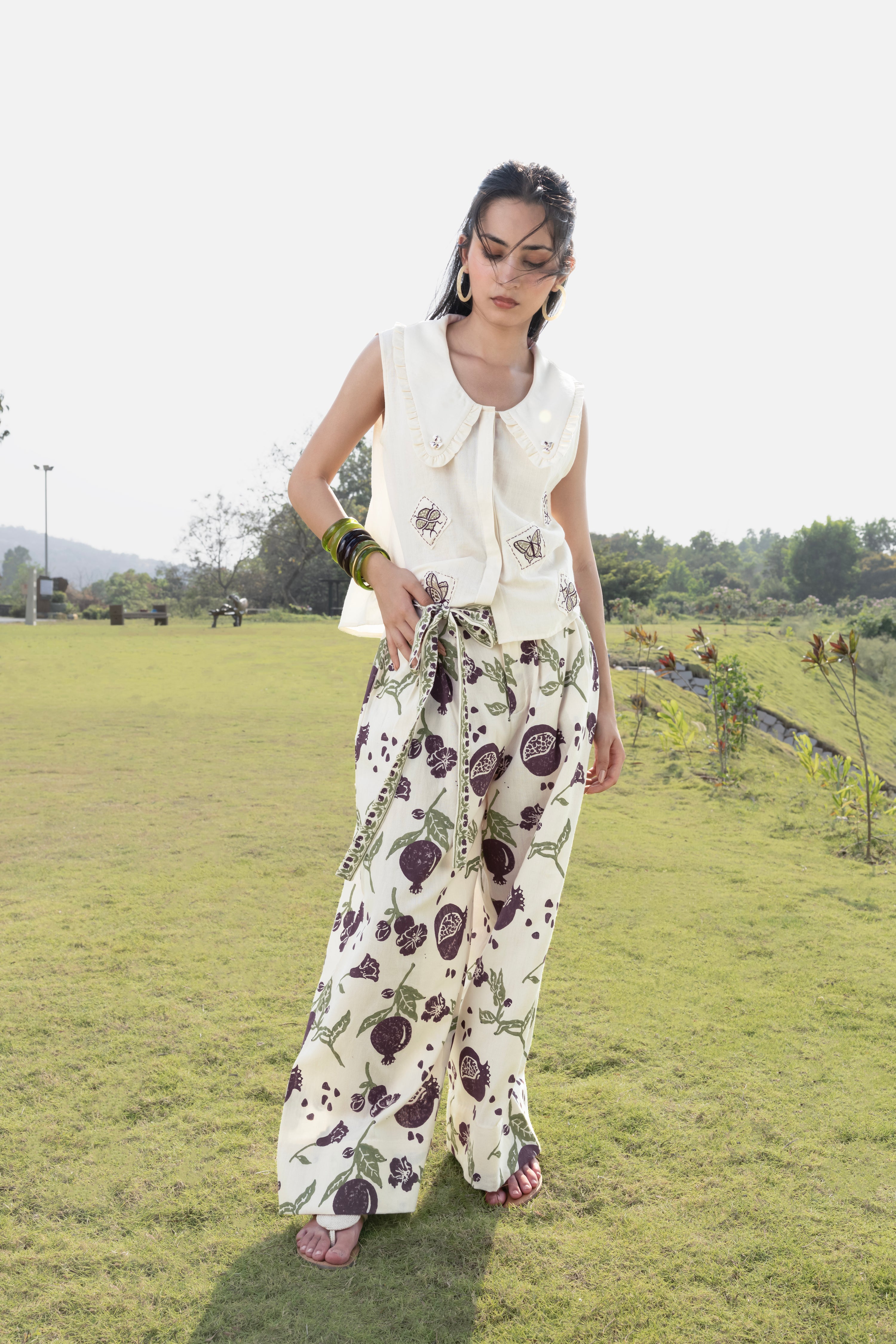Patchwork Embroidered Top with Peter Pan Collar by Akashi Clothing with Cosmos by Akashi Clothing, Internal Tags Missing at Kamakhyaa India for sustainable fashion