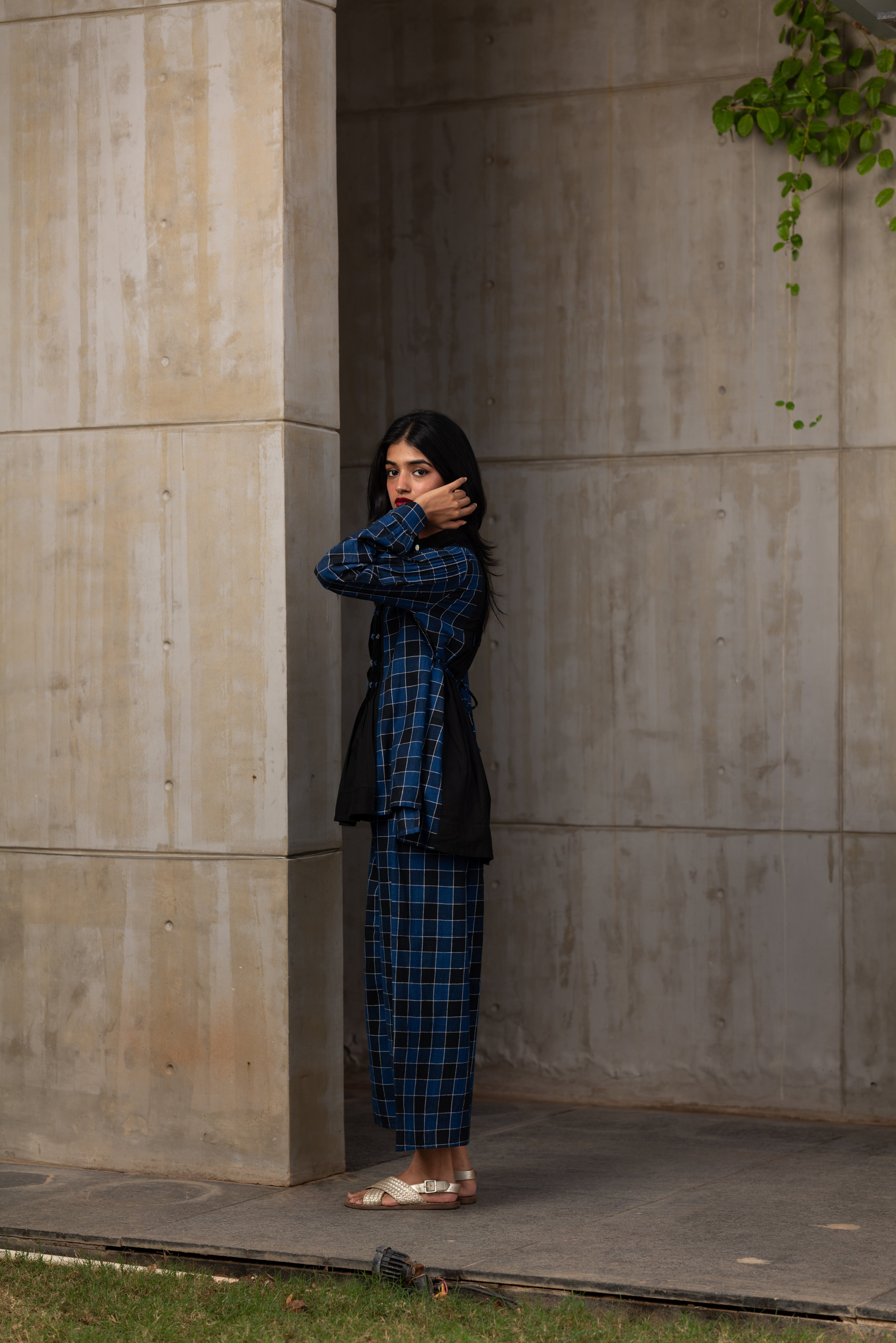 Blue Plaided Office Wear Co-ord Set by Araayeh with Artisan Made, Blue, Checks, Handwoven Cotton, Office wear, Office Wear Co-ords, Regular Fit at Kamakhyaa for sustainable fashion