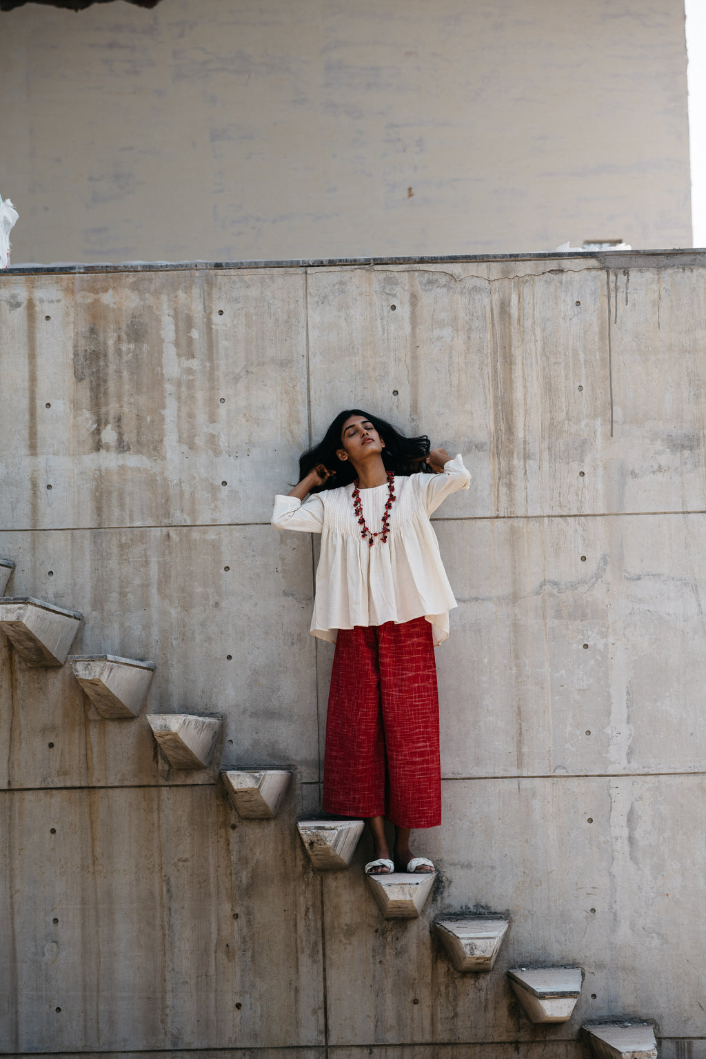 White Casual Wear Tunic Top by Araayeh with Artisan Made, Casual Wear, Handwoven Cotton, Relaxed Fit, Solids, Tunic Tops, White at Kamakhyaa for sustainable fashion