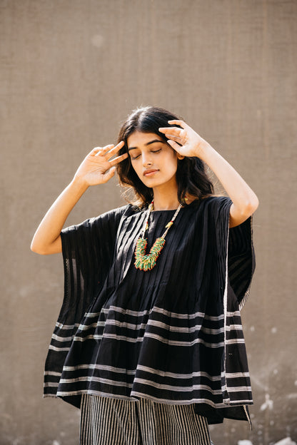 Black Striped Casual Wear Kaftan by Araayeh with Artisan Made, Black, Casual Wear, Cotton Mul, Kaftans, Relaxed Fit, Solids at Kamakhyaa for sustainable fashion