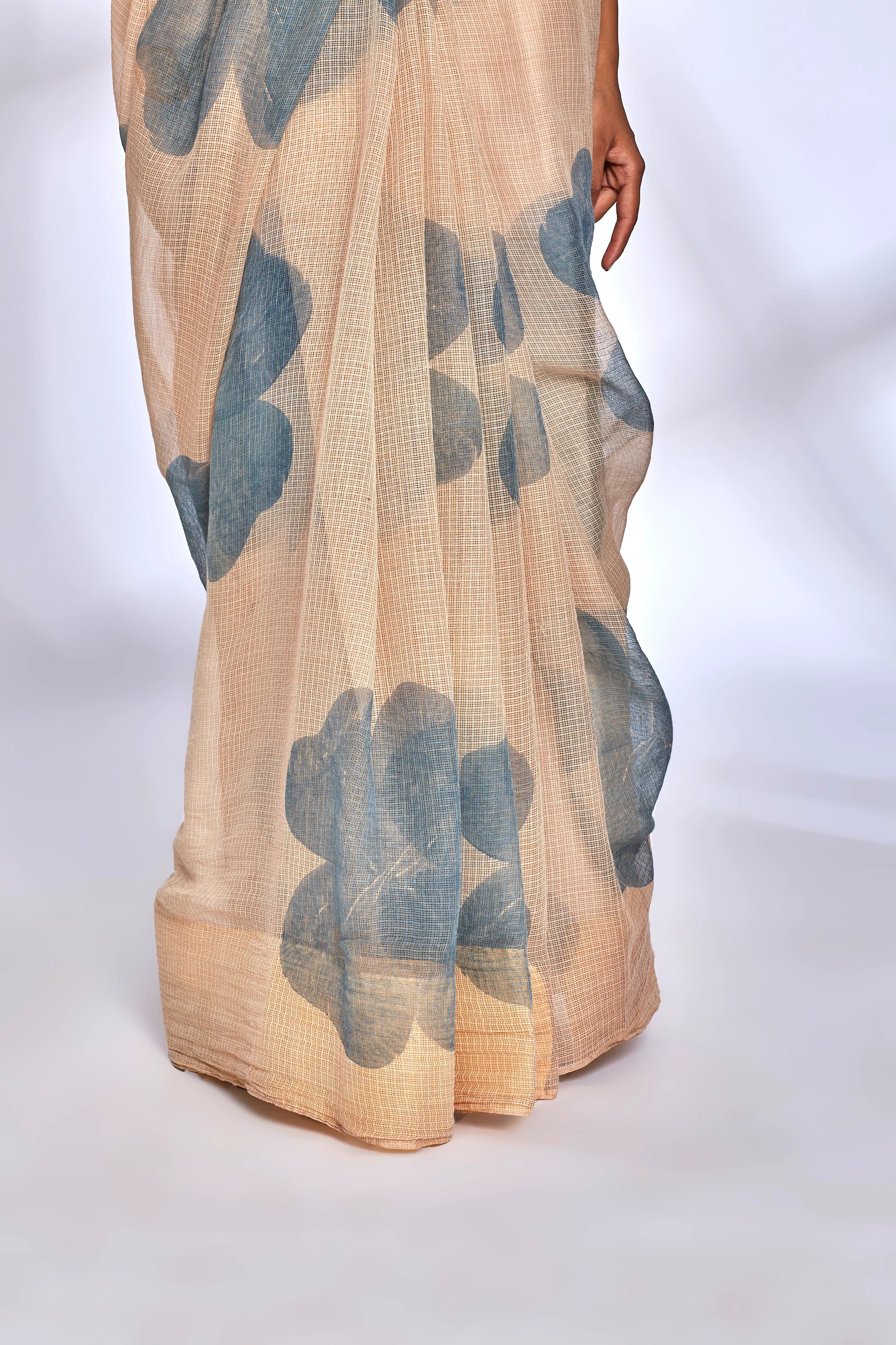 Beige Floral Print Saree with Blouse by Hasttvam with Beige, Cocktail Wedding, Eden by Hasttvam, Festive Wear, Floral, Kota Doria, Natural dyes, Relaxed Fit, Respondible production and Vegan at Kamakhyaa for sustainable fashion