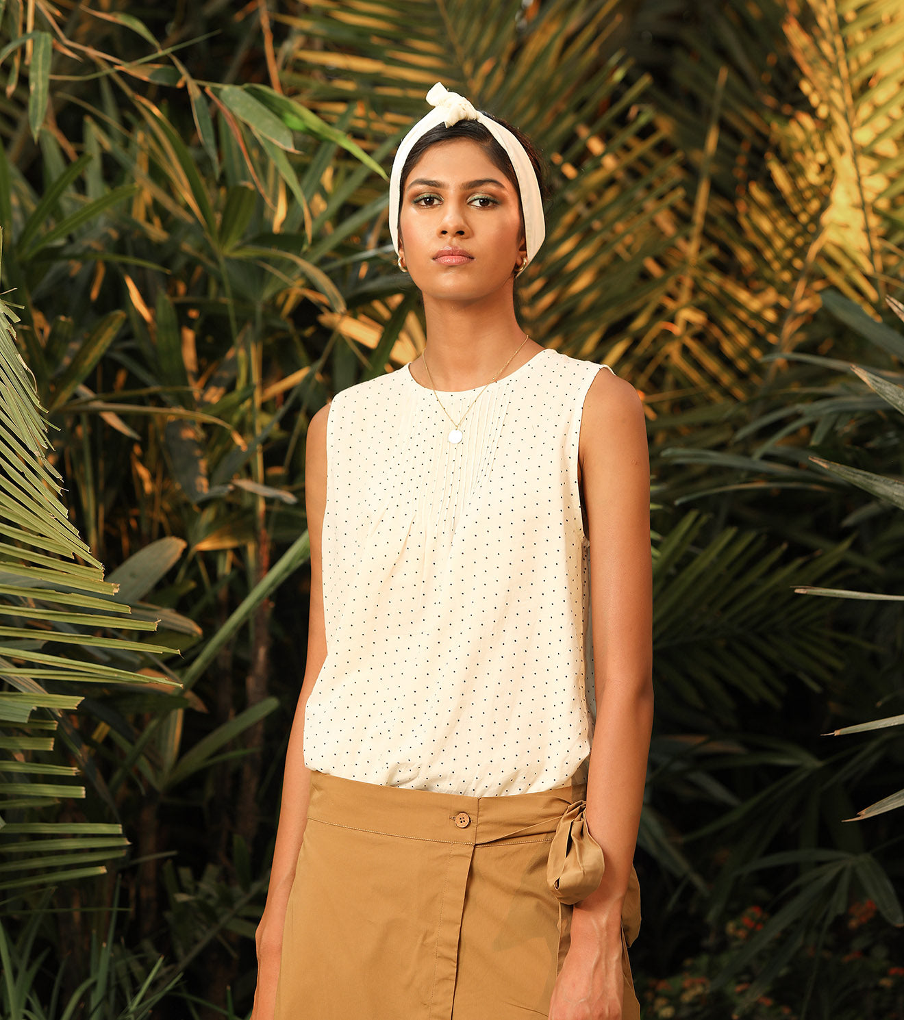 Beige Pants by Khara Kapas with Another Day In Paradise by Khara Kapas, Beige, Fitted At Waist, Natural, Palazzo Pants, Poplin, Resort Wear, Solids, Womenswear at Kamakhyaa for sustainable fashion